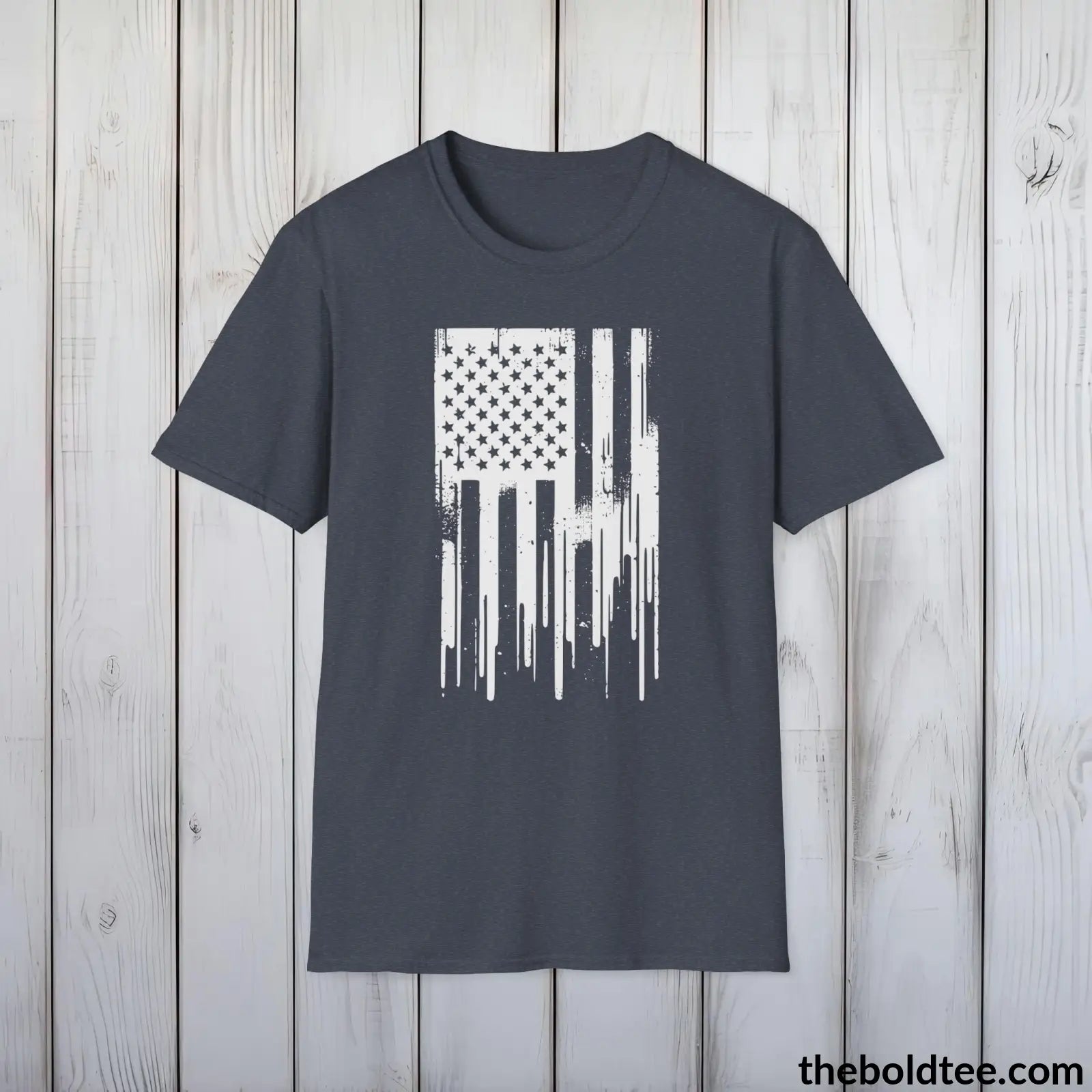 T-Shirt Heather Navy / S US FLAG Military Tee - Strong & Versatile Cotton Crewneck T-Shirt - 9 Bold Colors