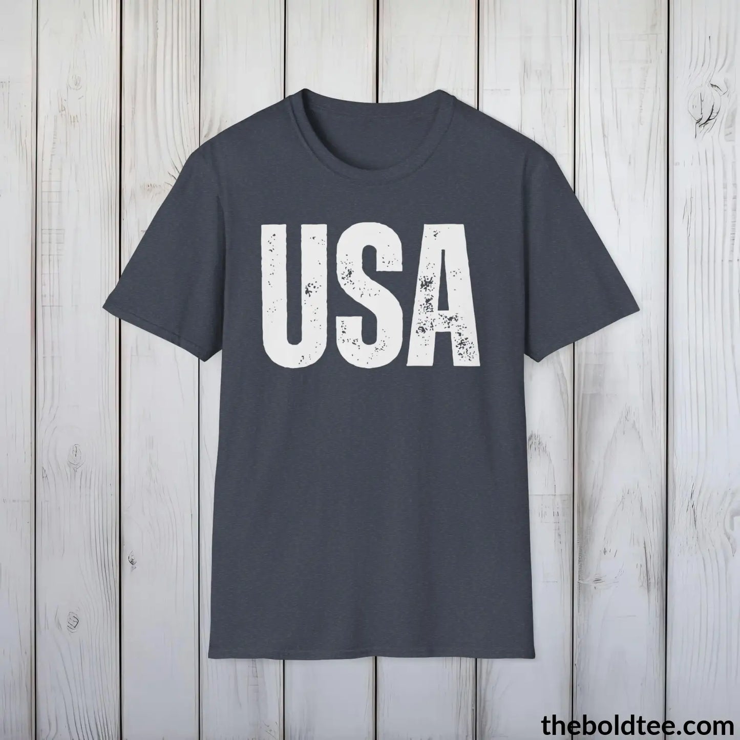 T-Shirt Heather Navy / S USA Tee - Casual, Sustainable & Soft Cotton Crewneck Unisex T-Shirt - 9 Bold Colors