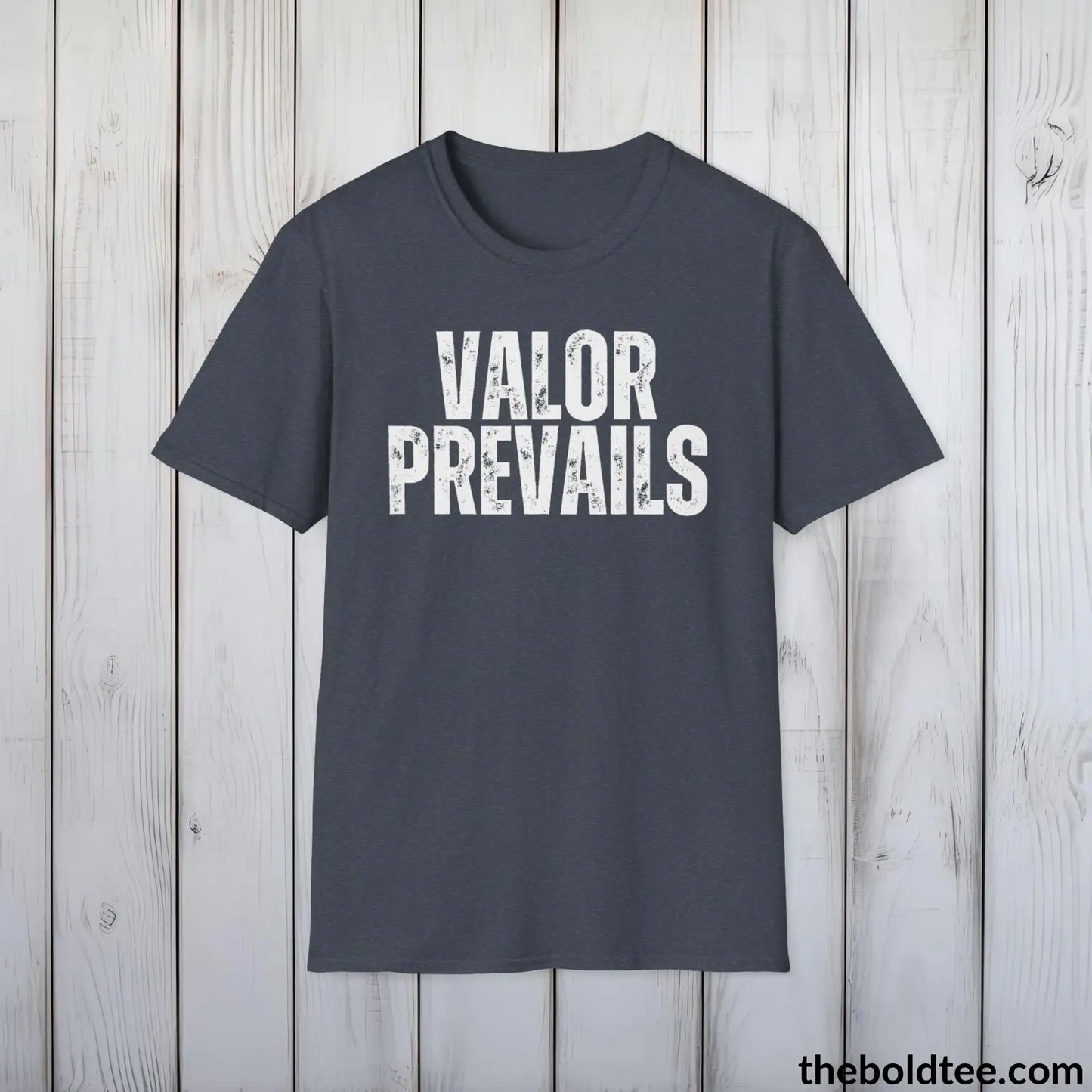 T-Shirt Heather Navy / S VALOR PREVAILS Military Tee - Strong & Versatile Cotton Crewneck T-Shirt - 9 Bold Colors