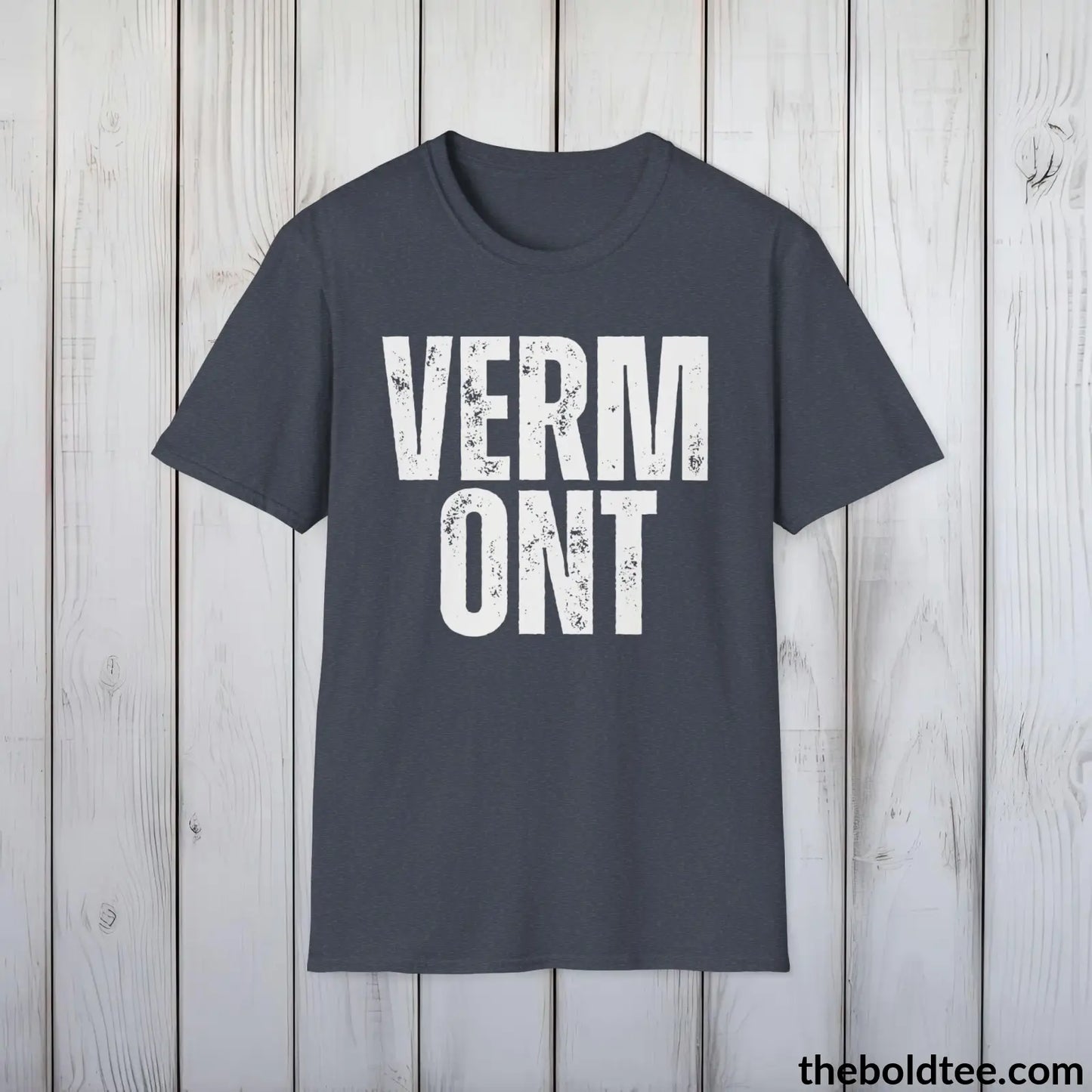 T-Shirt Heather Navy / S VERMONT Tee - Casual, Sustainable & Soft Cotton Crewneck Unisex T-Shirt - 9 Bold Colors