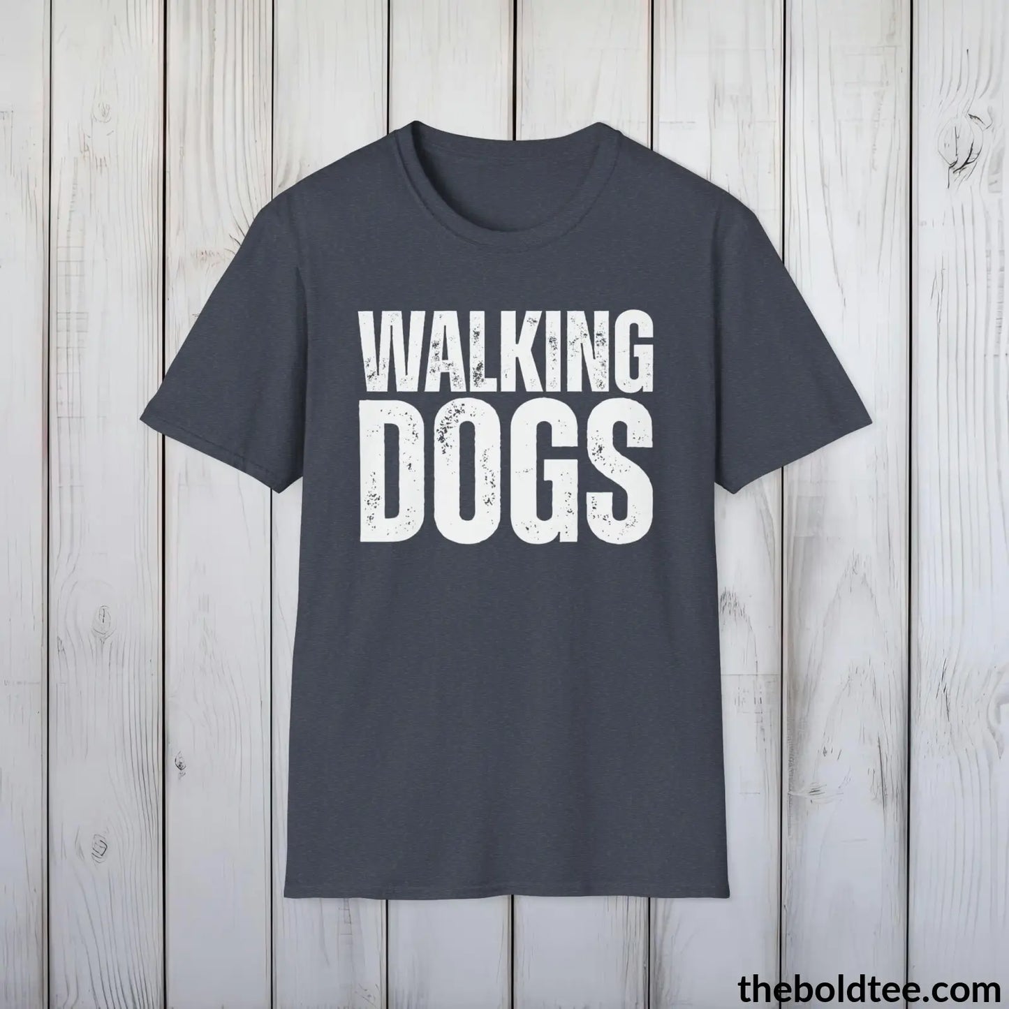 T-Shirt Heather Navy / S Walking Dogs T-Shirt - Pet Owner Everyday Shirt - Funny Dog Lover Shirt - Pet Puppy Lover Shirt Gift - Comfort in 9 Colors