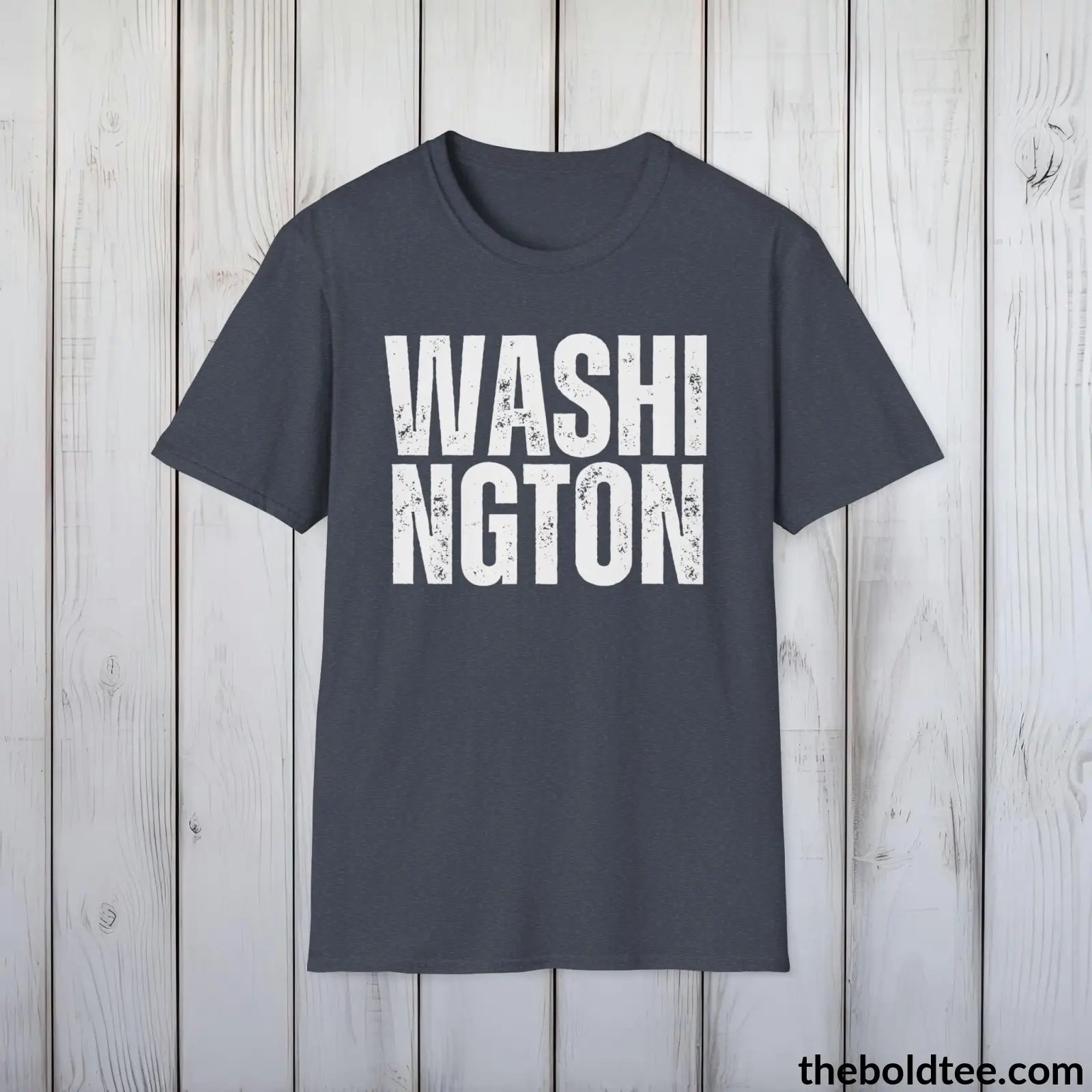 T-Shirt Heather Navy / S WASHINGTON - Casual, Sustainable & Soft Cotton Crewneck Unisex T-Shirt - 9 Bold Colors