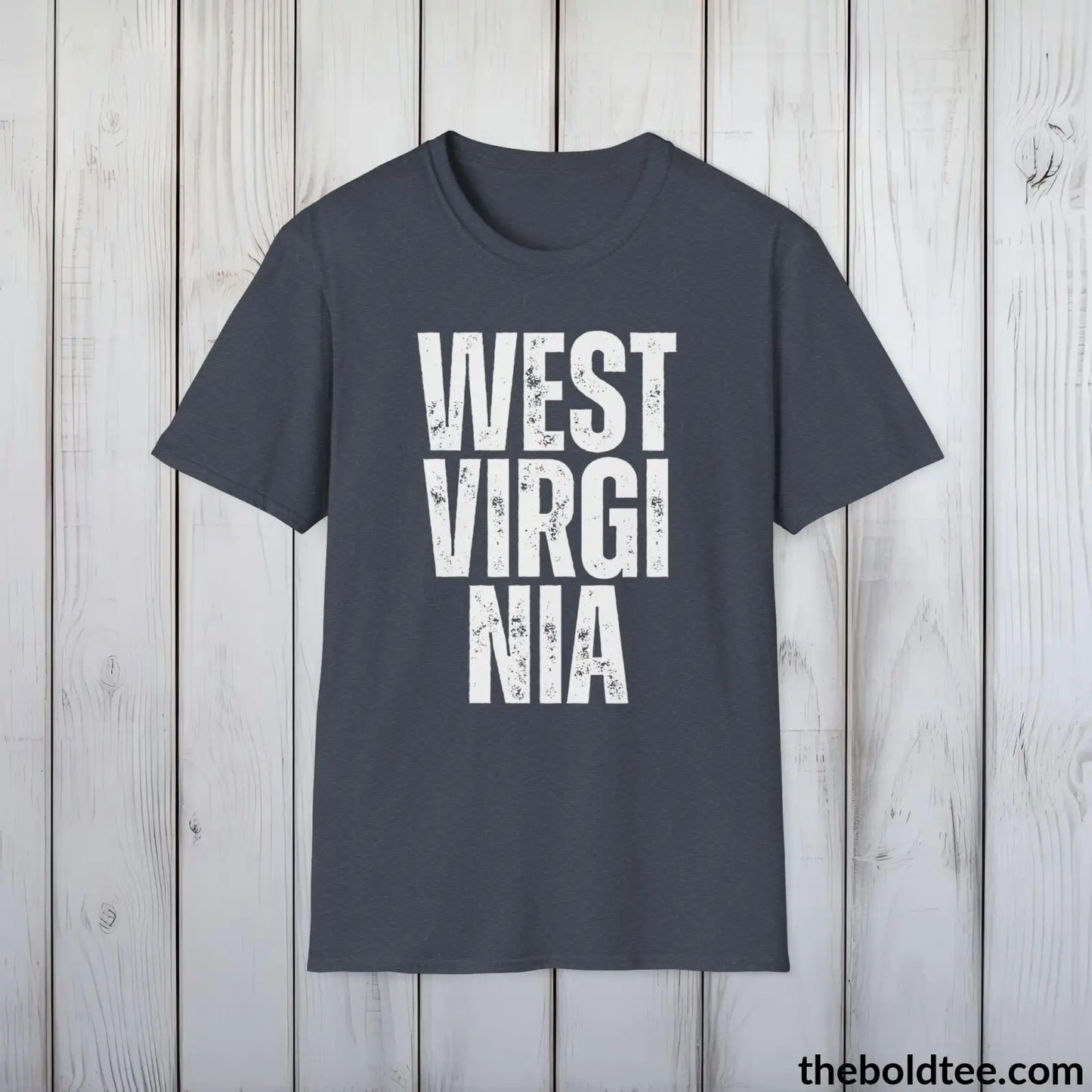 T-Shirt Heather Navy / S WEST VIRGINIA - Casual, Sustainable & Soft Cotton Crewneck Unisex T-Shirt - 9 Bold Colors