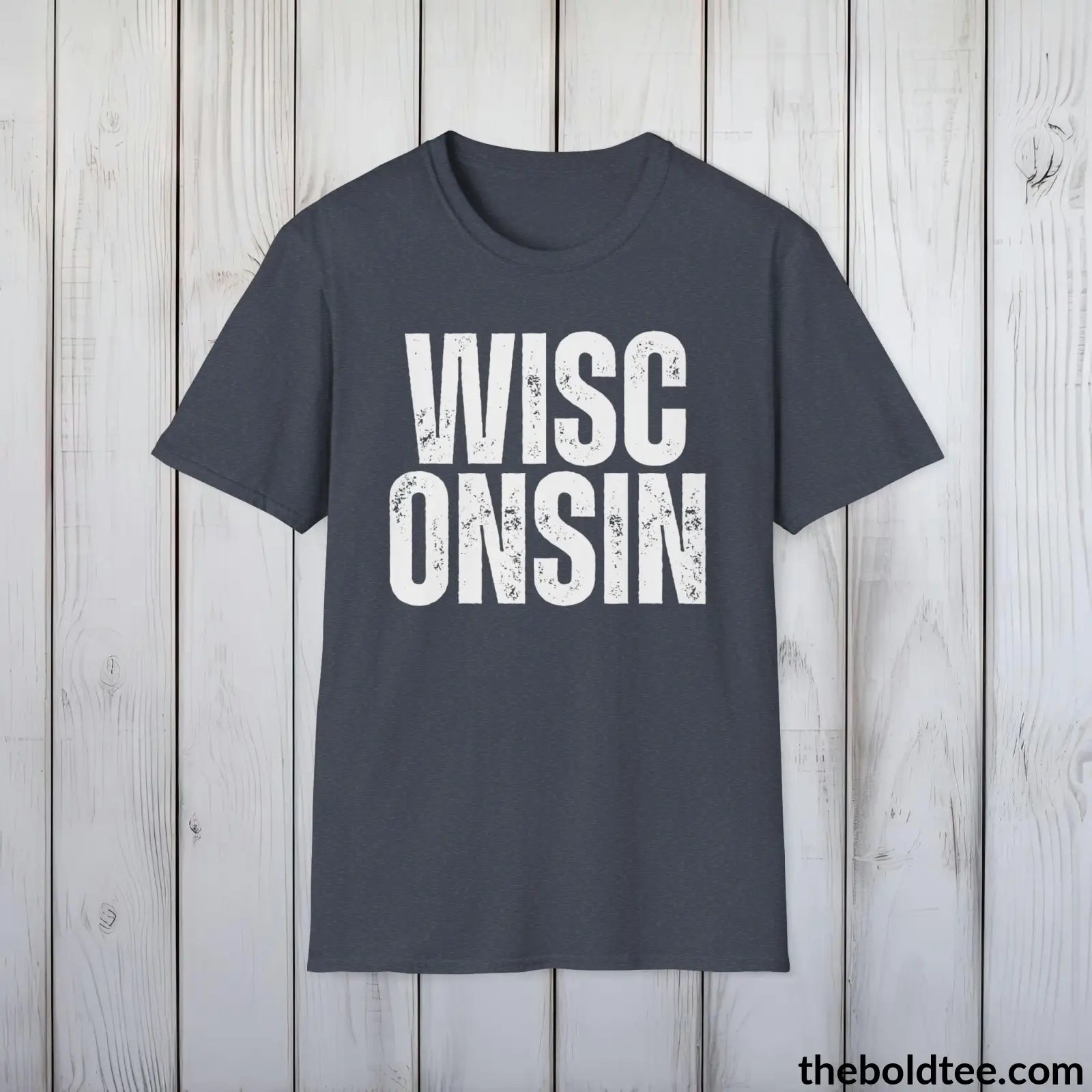 T-Shirt Heather Navy / S WISCONSIN - Casual, Sustainable & Soft Cotton Crewneck Unisex T-Shirt - 9 Bold Colors