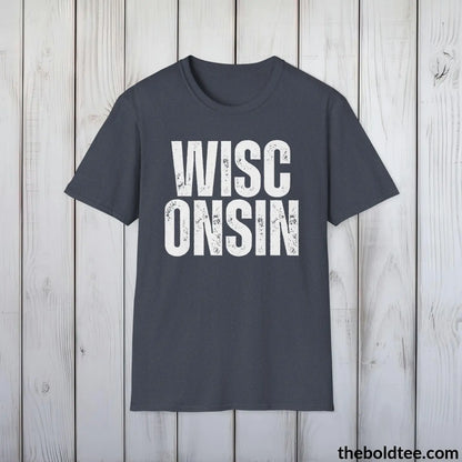 T-Shirt Heather Navy / S WISCONSIN - Casual, Sustainable & Soft Cotton Crewneck Unisex T-Shirt - 9 Bold Colors