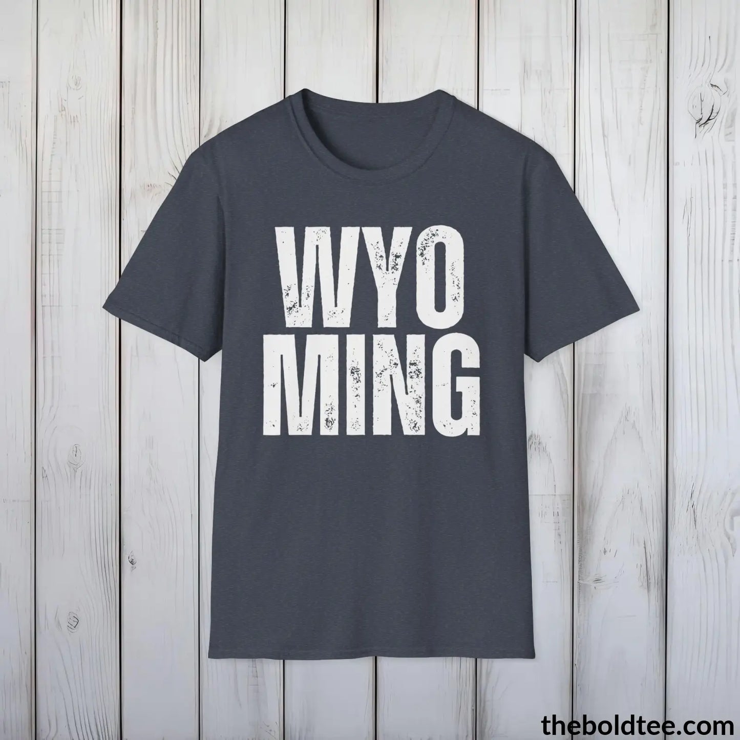 T-Shirt Heather Navy / S WYOMING - Casual, Sustainable & Soft Cotton Crewneck Unisex T-Shirt - 9 Bold Colors