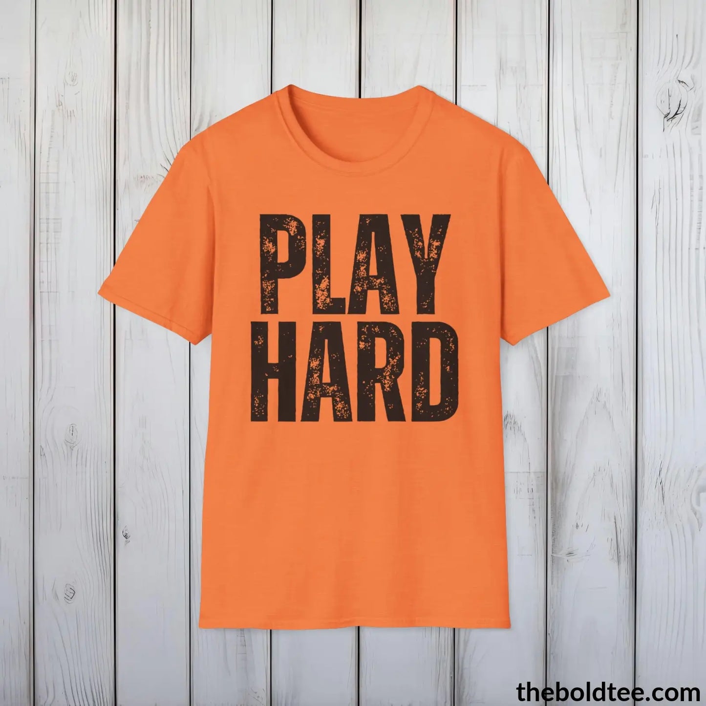 T-Shirt Heather Orange / S PLAY HARD Basketball Tee - Sustainable & Soft Cotton Crewneck Unisex T-Shirt - 9 Bold Colors