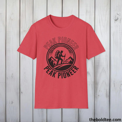 T-Shirt Heather Red / S PEAK PIONEER Hiking Tee - Sustainable & Soft Cotton Crewneck Unisex T-Shirt - 8 Trendy Colors