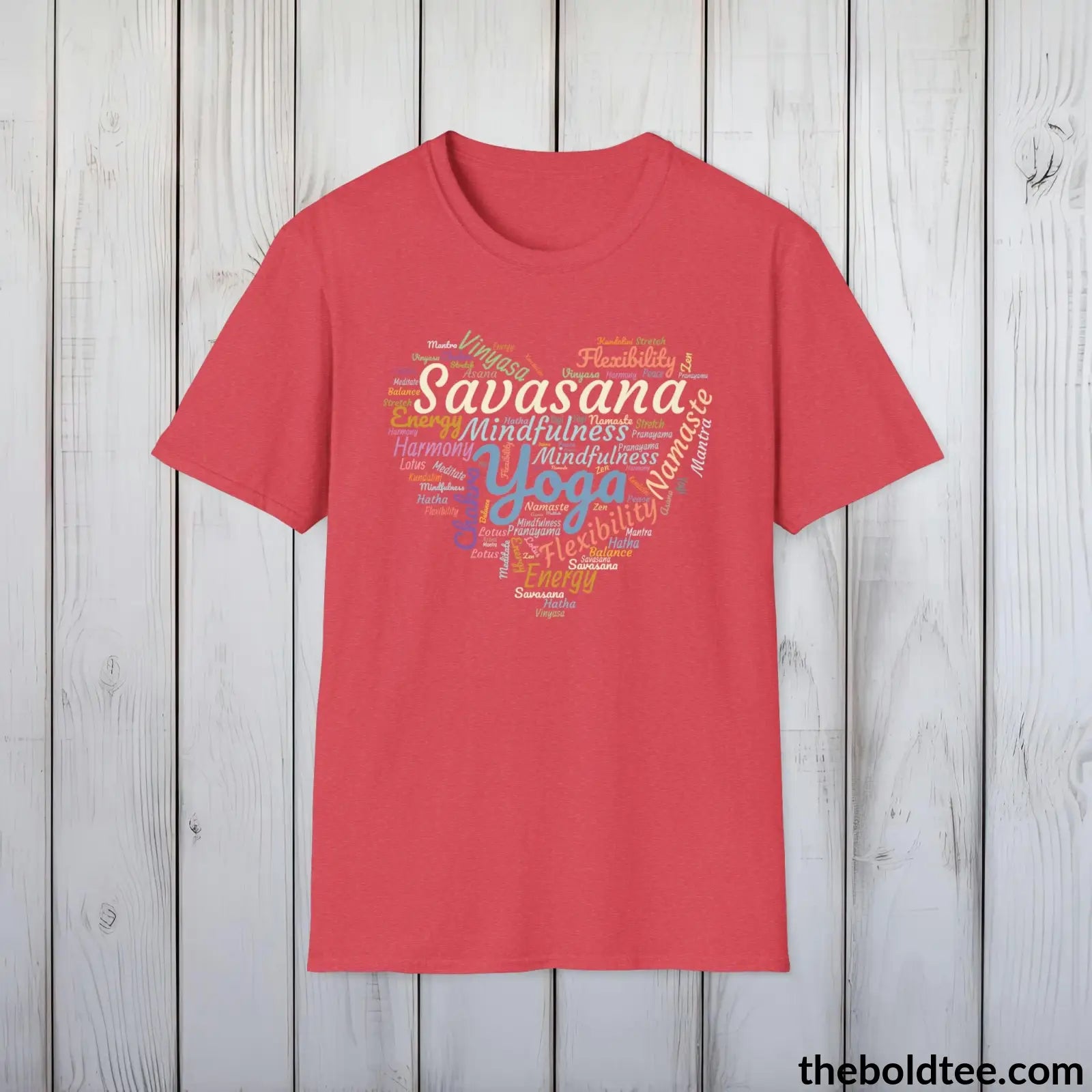 T-Shirt Heather Red / S Yoga Word Art T-Shirt - Mindfulness & Harmony Vocabulary Unisex Tee - Peaceful Savasana Cotton Shirt Yogi Gift - 8 Stylish Trendy Colors