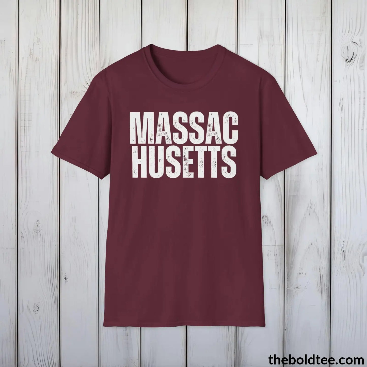 T-Shirt Maroon / S MASSACHUSETTS Tee - Casual, Sustainable & Soft Cotton Crewneck Unisex T-Shirt - 9 Bold Colors