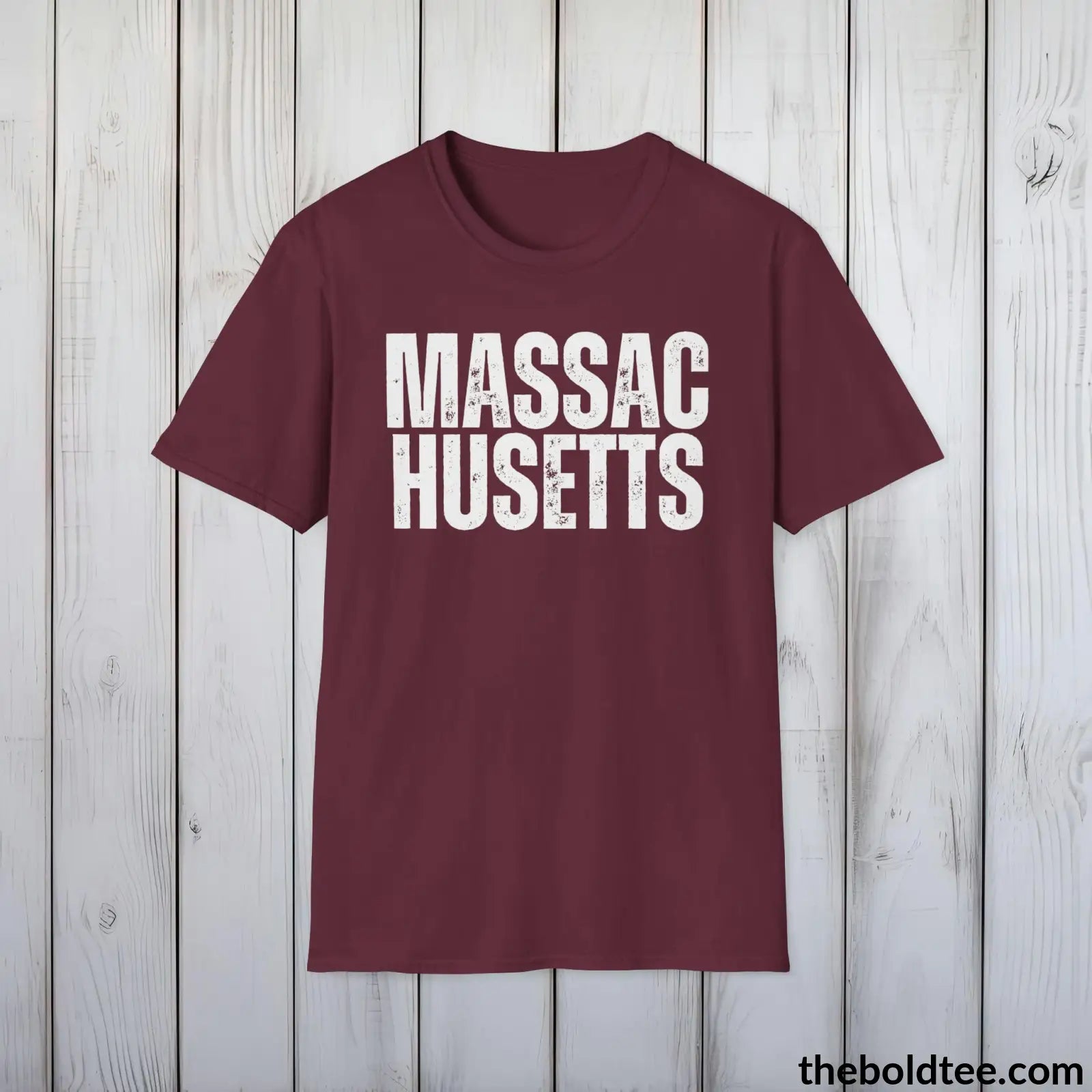 T-Shirt Maroon / S MASSACHUSETTS Tee - Casual, Sustainable & Soft Cotton Crewneck Unisex T-Shirt - 9 Bold Colors