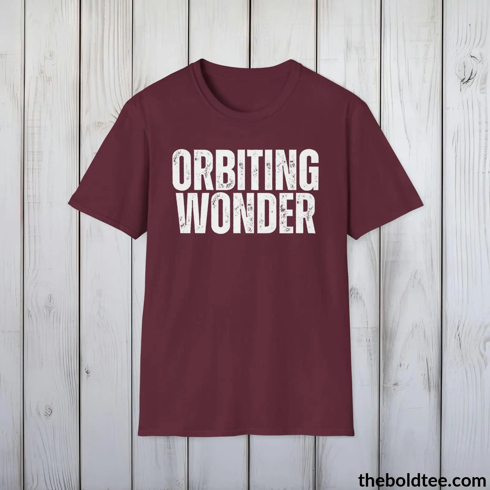 T-Shirt Maroon / S ORBITING WONDER space Tee - Casual, Sustainable & Soft Cotton Crewneck Unisex T-Shirt - 9 Bold Colors