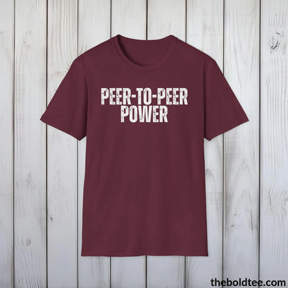 T-Shirt Maroon / S PEER-TO-PEER PWER Cryptocurrency Tee - Premium Cotton Crewneck Unisex T-Shirt - 9 Bold Colors