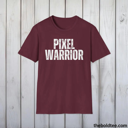 T-Shirt Maroon / S PIXEL WARRIOR Gamer Tee - Sustainable & Soft Cotton Crewneck Unisex T-Shirt - 9 Bold Colors