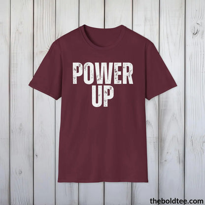 T-Shirt Maroon / S POWER UP Gamer Tee - Sustainable & Soft Cotton Crewneck Unisex T-Shirt - 9 Bold Colors