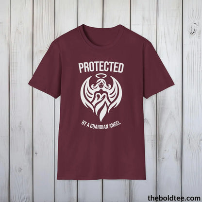 T-Shirt Maroon / S Protected by a Guardian Angel T-Shirt - Spiritual Guardian Angel Tee - Angel Wings Inspirational T-Shirt - Spiritual Gift - 9 Colors