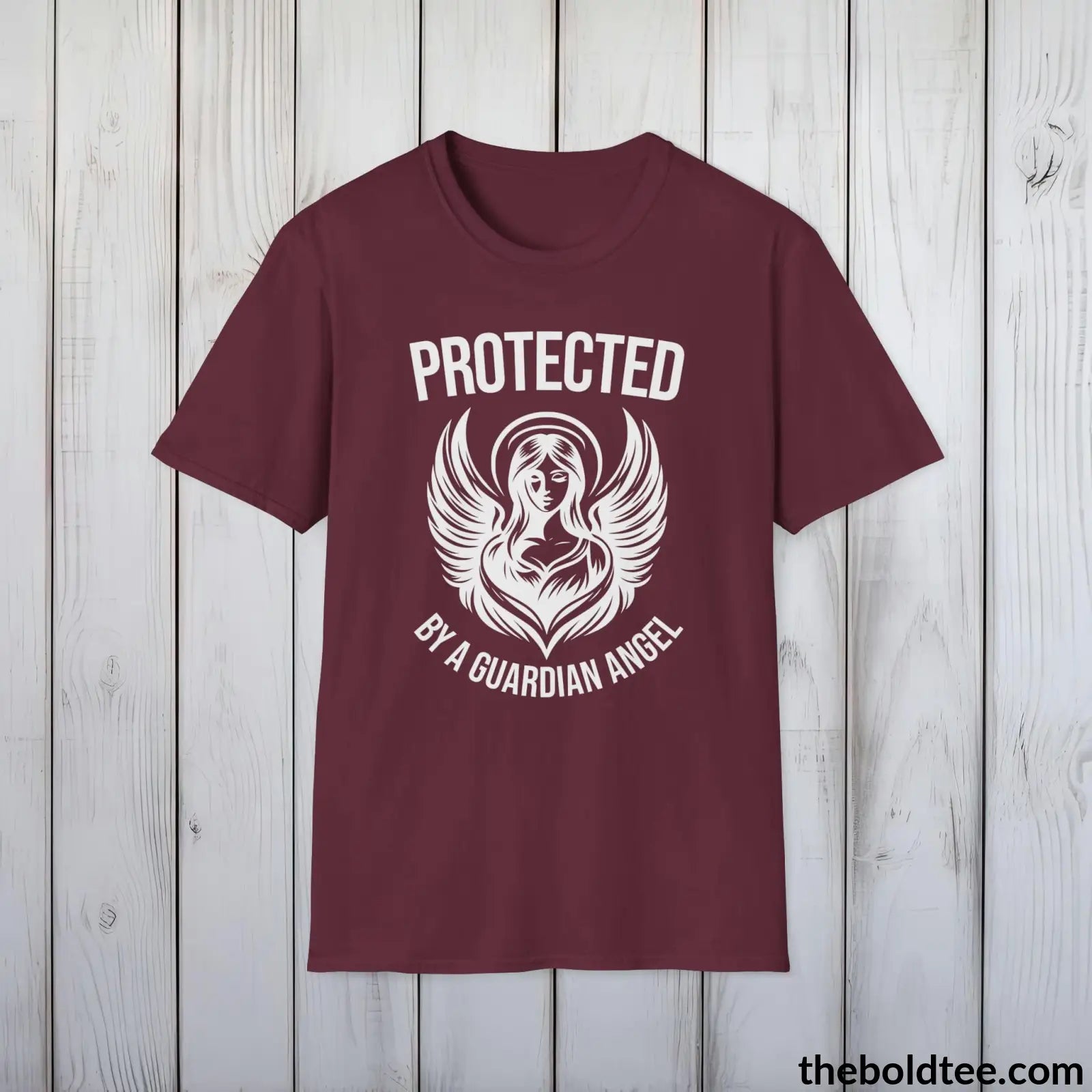 T-Shirt Maroon / S Protected by a Guardian Angel T-Shirt - Spiritual Guardian Angel Tee - Angel Wings Inspirational T-Shirt - Spiritual Gift - 9 Colors