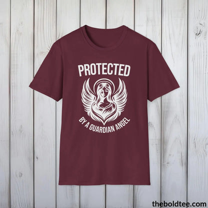 T-Shirt Maroon / S Protected by a Guardian Angel T-Shirt - Spiritual Guardian Angel Tee - Angel Wings Inspirational T-Shirt - Spiritual Gift - 9 Colors