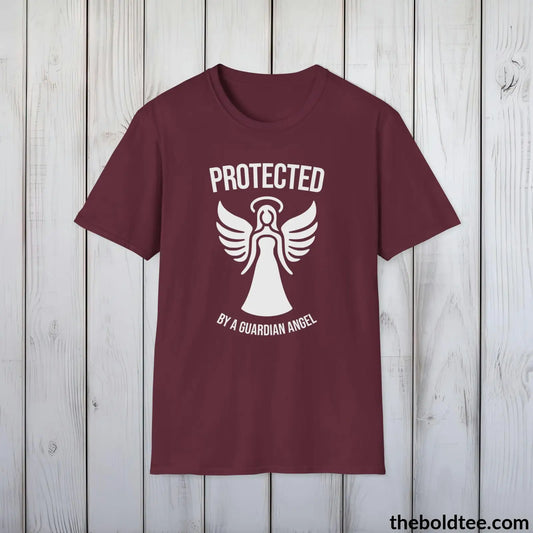 T-Shirt Maroon / S Protected by a Guardian Angel T-Shirt - Spiritual Guardian Angel Tee - Angel Wings Inspirational T-Shirt - Spiritual Gift - 9 Colors