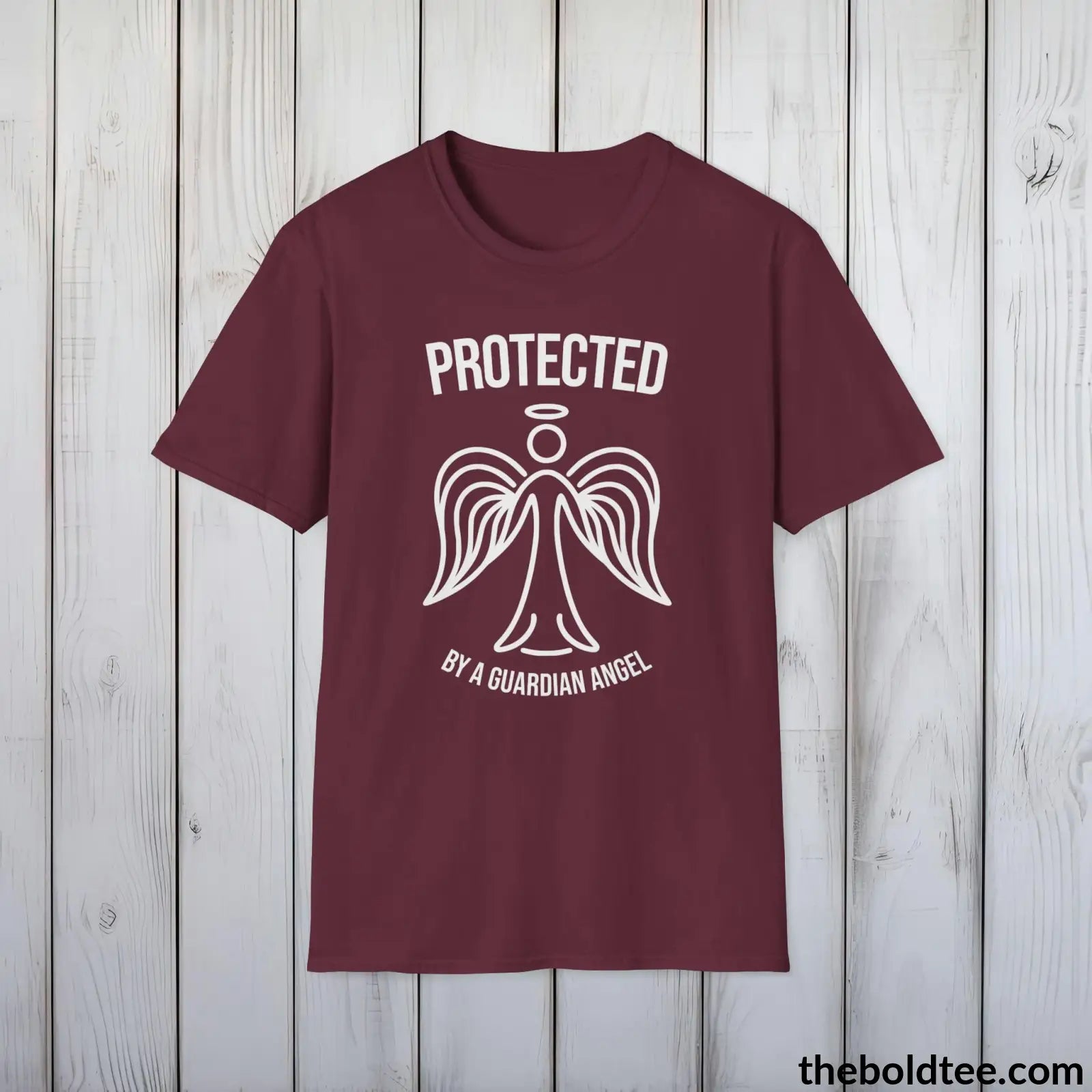 T-Shirt Maroon / S Protected by a Guardian Angel T-Shirt - Spiritual Guardian Angel Tee - Angel Wings Inspirational T-Shirt - Spiritual Gift - 9 Colors