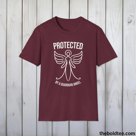 T-Shirt Maroon / S Protected by a Guardian Angel T-Shirt - Spiritual Guardian Angel Tee - Angel Wings Inspirational T-Shirt - Spiritual Gift - 9 Colors