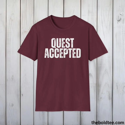 T-Shirt Maroon / S QUEST ACCEPTED Gamer Tee - Sustainable & Soft Cotton Crewneck Unisex T-Shirt - 9 Bold Colors