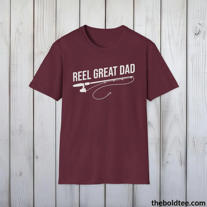 T-Shirt Maroon / S Reel Great Dad T-Shirt - Premium Dad Fishing Graphic Tee - Fishing Gift For Father - Funny Meme Fishing Shirt - 9 Colors Available