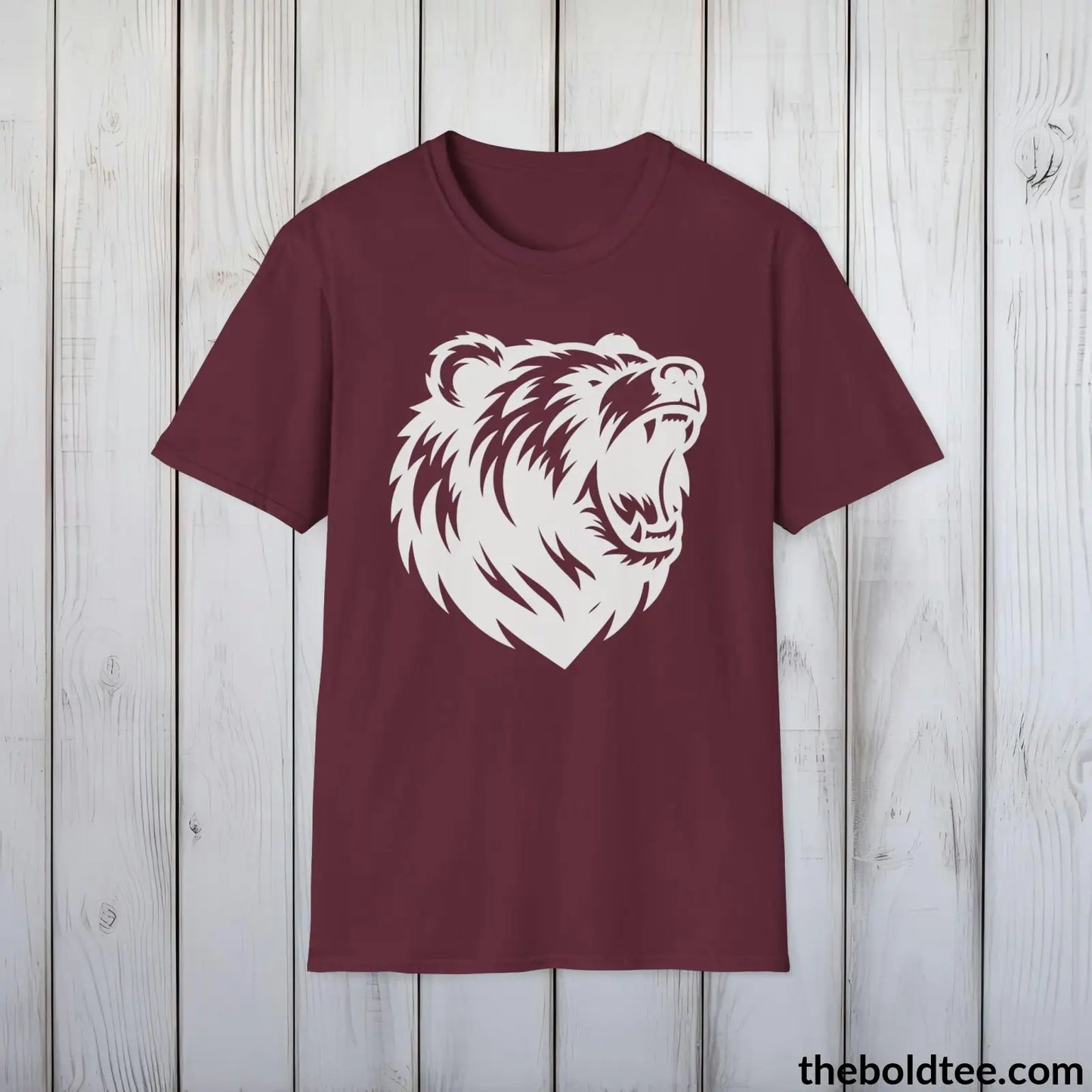 T-Shirt Maroon / S Roaring Bear Tee - Bold Urbnan Cotton T-Shirt - 9 Epic Dark Colors Available