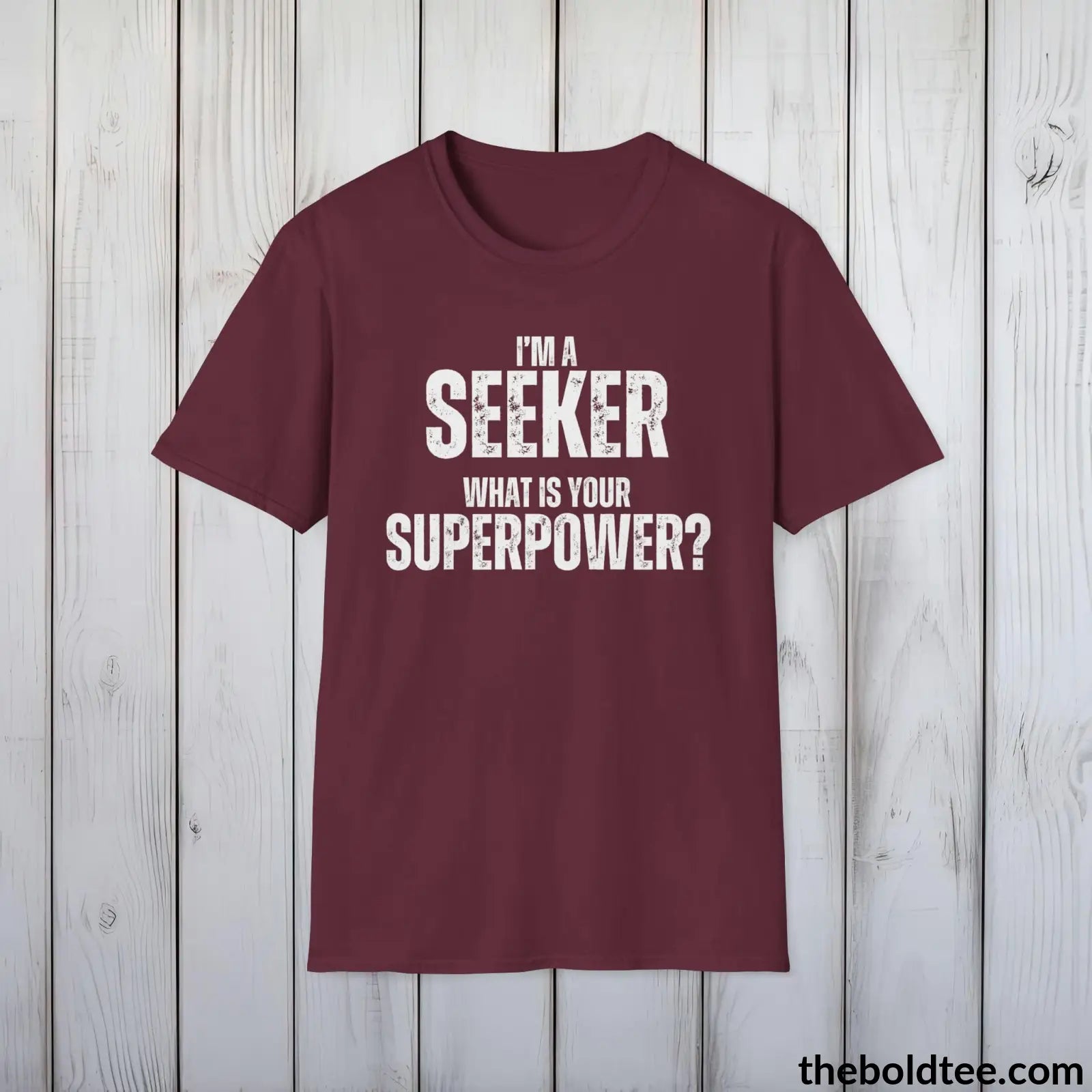 T-Shirt Maroon / S SEEKER Superpower Tee - Casual, Sustainable & Soft Cotton Crewneck Unisex T-Shirt - in 9 Bold Colors