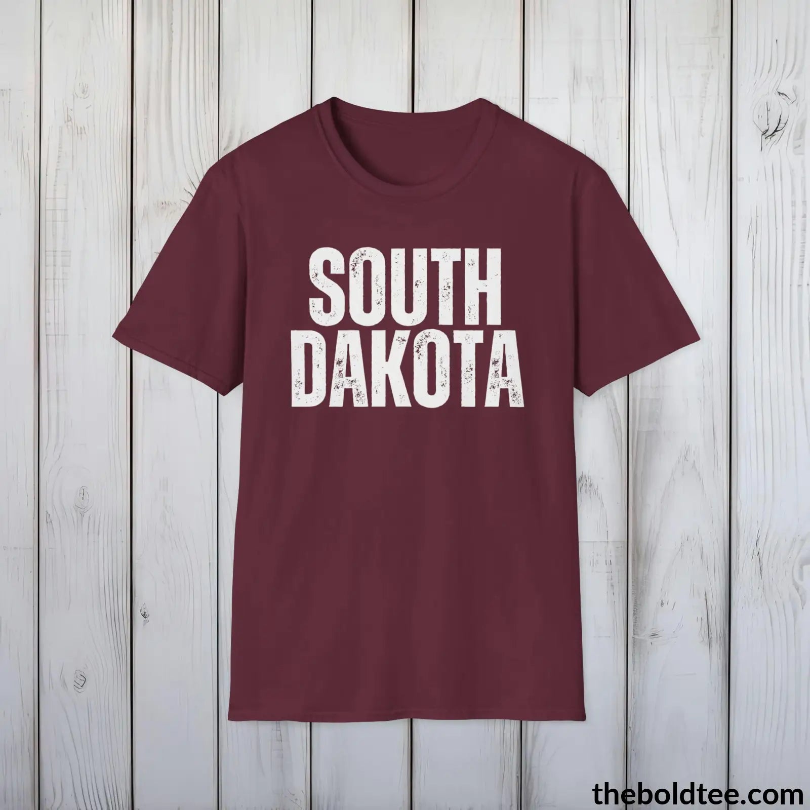 T-Shirt Maroon / S SOUTH DAKOTA - Casual, Sustainable & Soft Cotton Crewneck Unisex T-Shirt - 9 Bold Colors