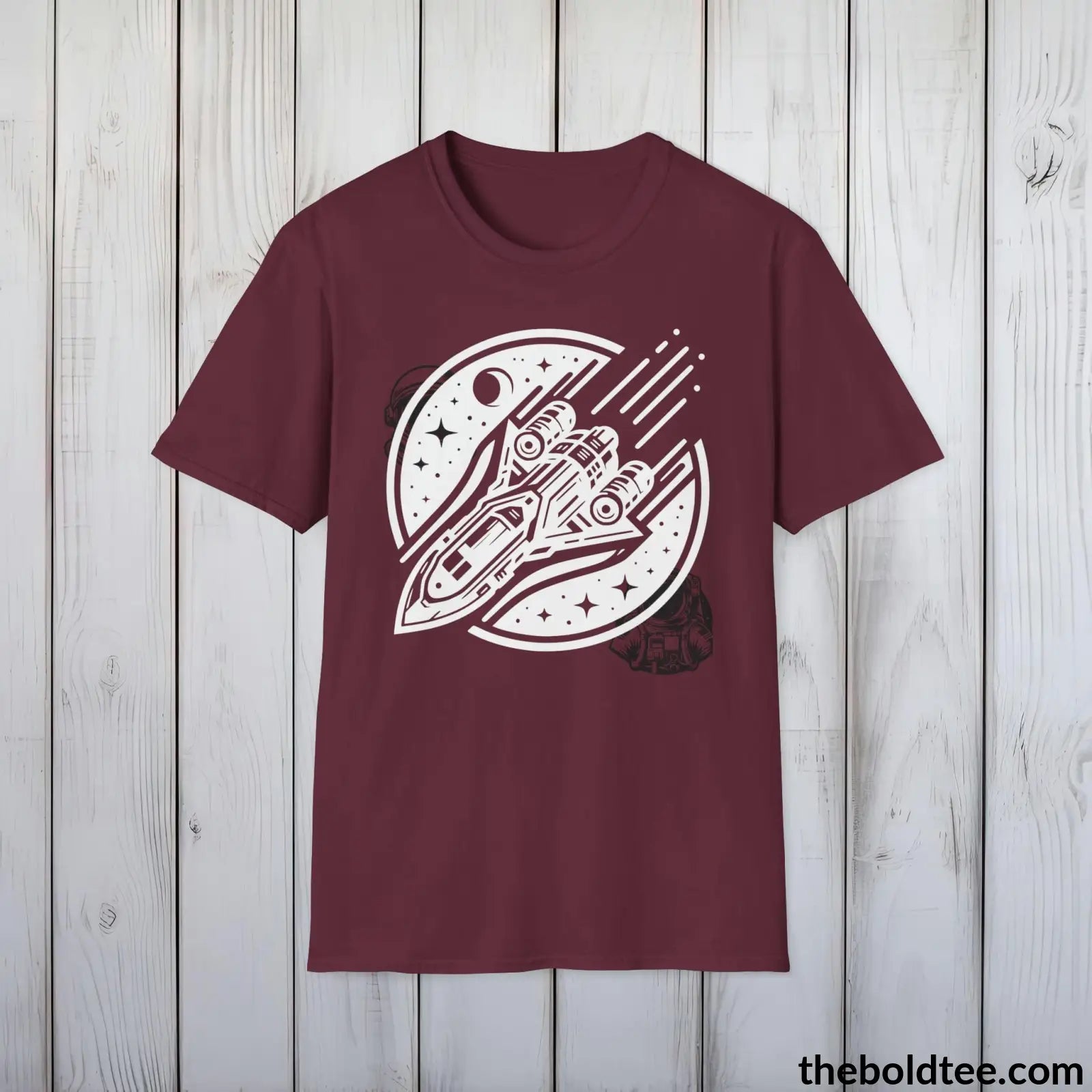 T-Shirt Maroon / S Space Ship Tee - Sustainable & Soft Cotton Crewneck Unisex T-Shirt - 9 Bold Colors