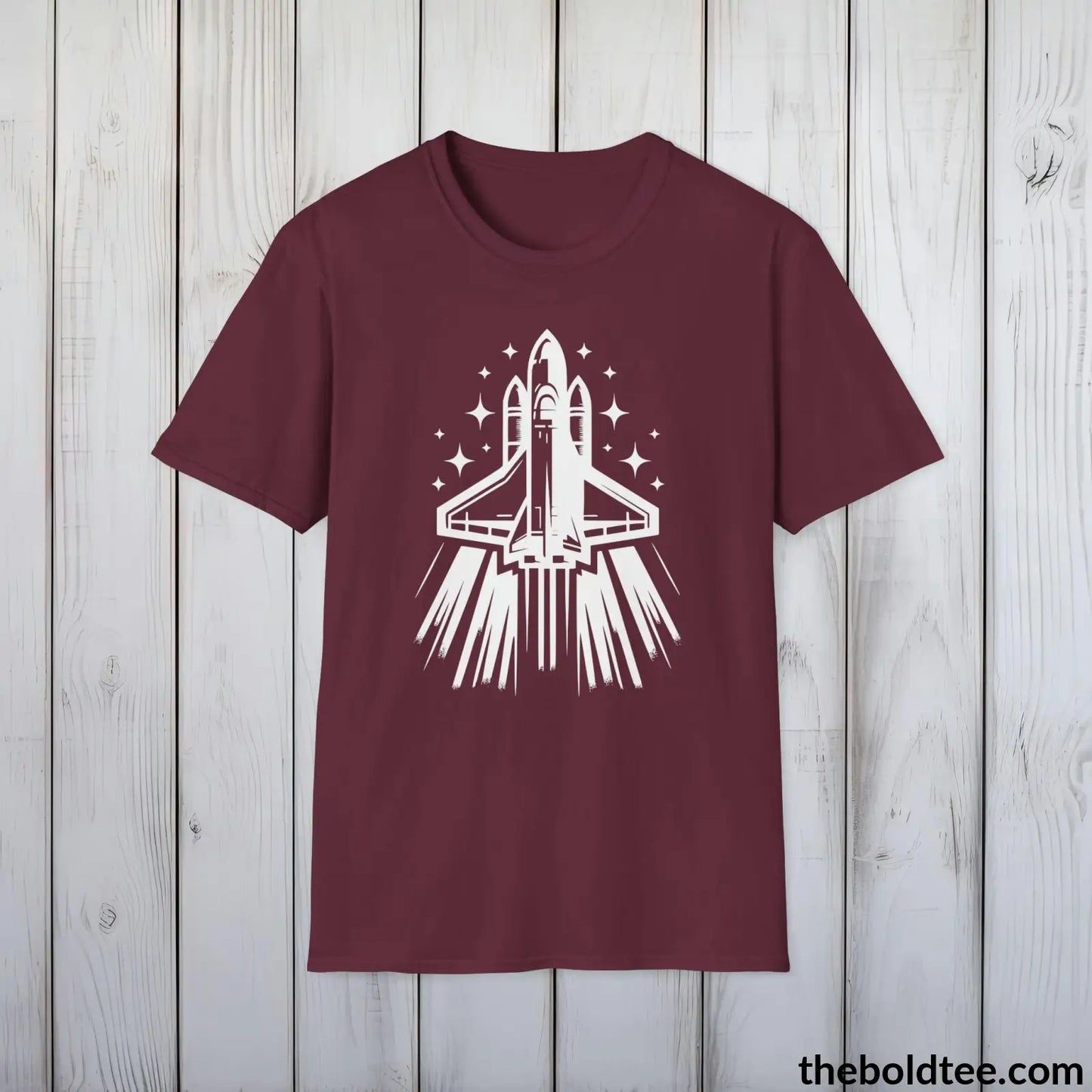 T-Shirt Maroon / S Space Ship Tee - Sustainable & Soft Cotton Crewneck Unisex T-Shirt - 9 Bold Colors