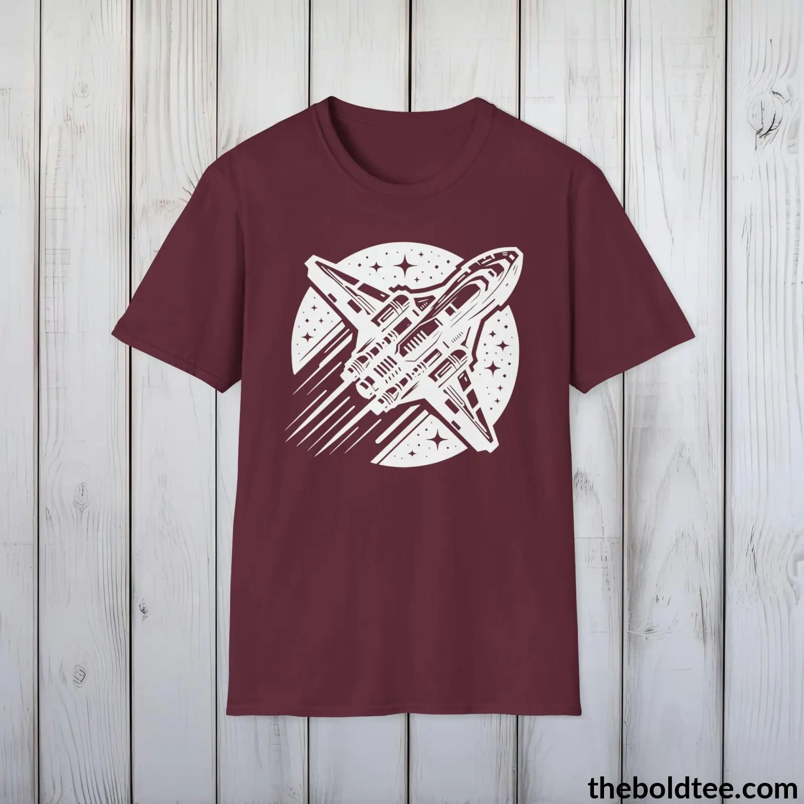 T-Shirt Maroon / S Space Ship Tee - Sustainable & Soft Cotton Crewneck Unisex T-Shirt - 9 Bold Colors