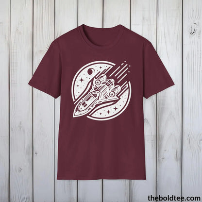 T-Shirt Maroon / S Space Ship Tee - Sustainable & Soft Cotton Crewneck Unisex T-Shirt - 9 Bold Colors