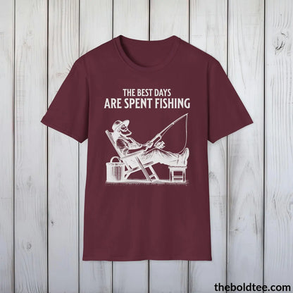 T-Shirt Maroon / S The Best Days Are Spent Fishing T-Shirt - Premium Fishing Graphic Tee -  Cool Fisher Shirt - Fishing Gift For Fishermen - 9 Colors Available