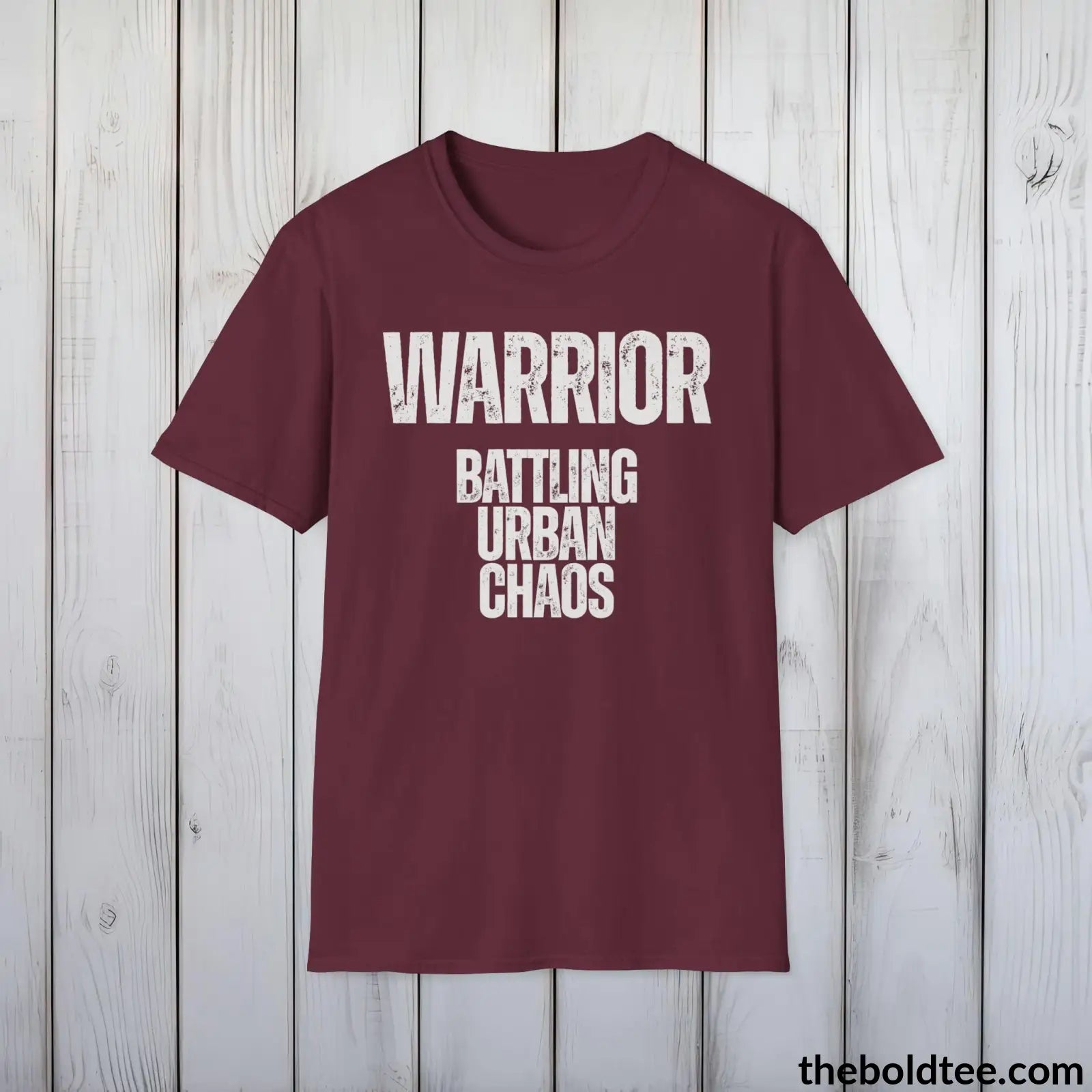 T-Shirt Maroon / S WARRIOR - Battling Urban Chaos Tee - Bold Urbnan Cotton T-Shirt - 9 Epic Colors Available