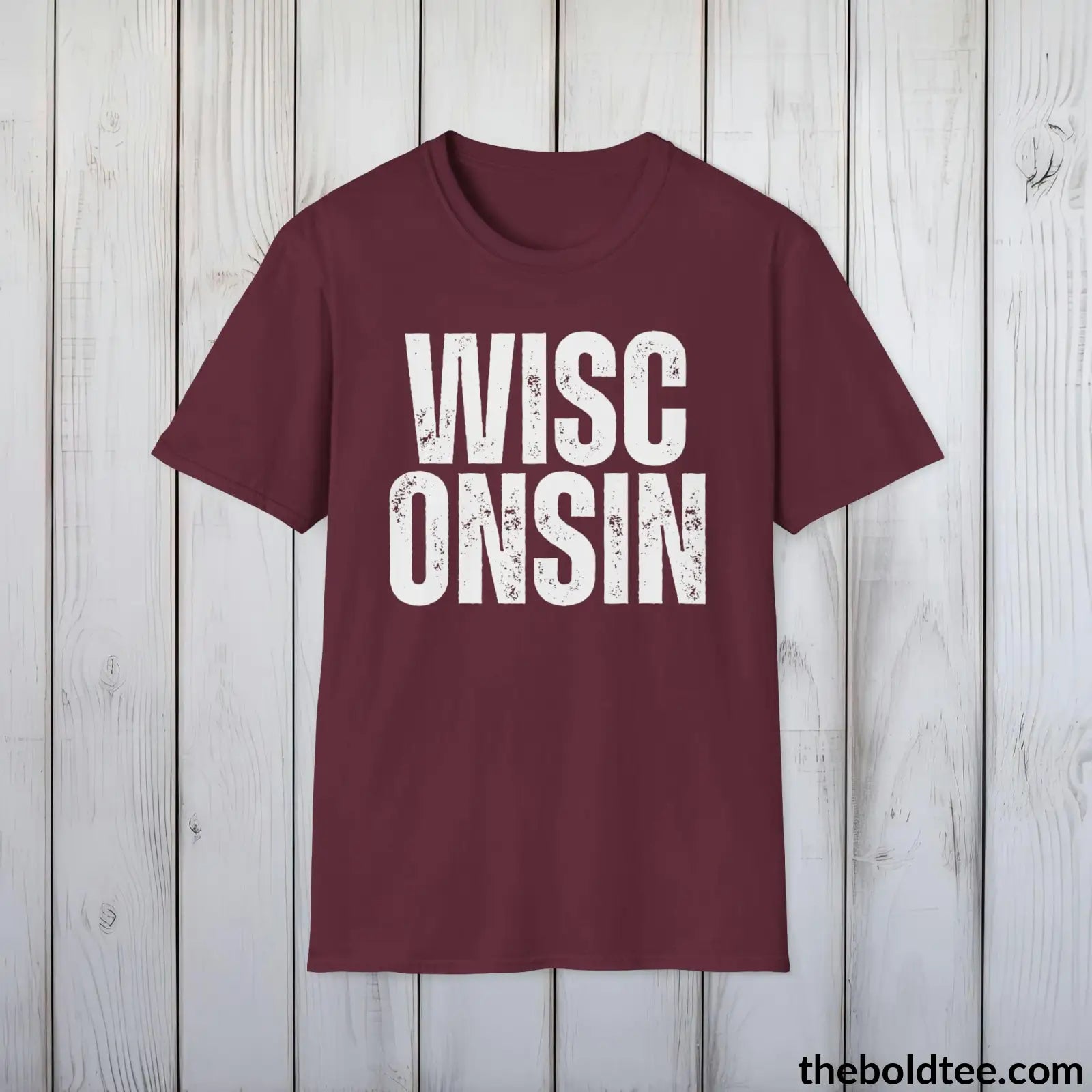 T-Shirt Maroon / S WISCONSIN - Casual, Sustainable & Soft Cotton Crewneck Unisex T-Shirt - 9 Bold Colors