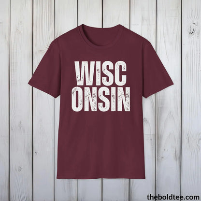 T-Shirt Maroon / S WISCONSIN - Casual, Sustainable & Soft Cotton Crewneck Unisex T-Shirt - 9 Bold Colors