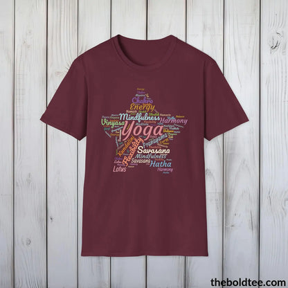 T-Shirt Maroon / S Yoga Word Art T-Shirt - Mindfulness & Harmony Vocabulary Unisex Tee - Peaceful Savasana Cotton Shirt Yogi Gift - 8 Stylish Trendy Colors