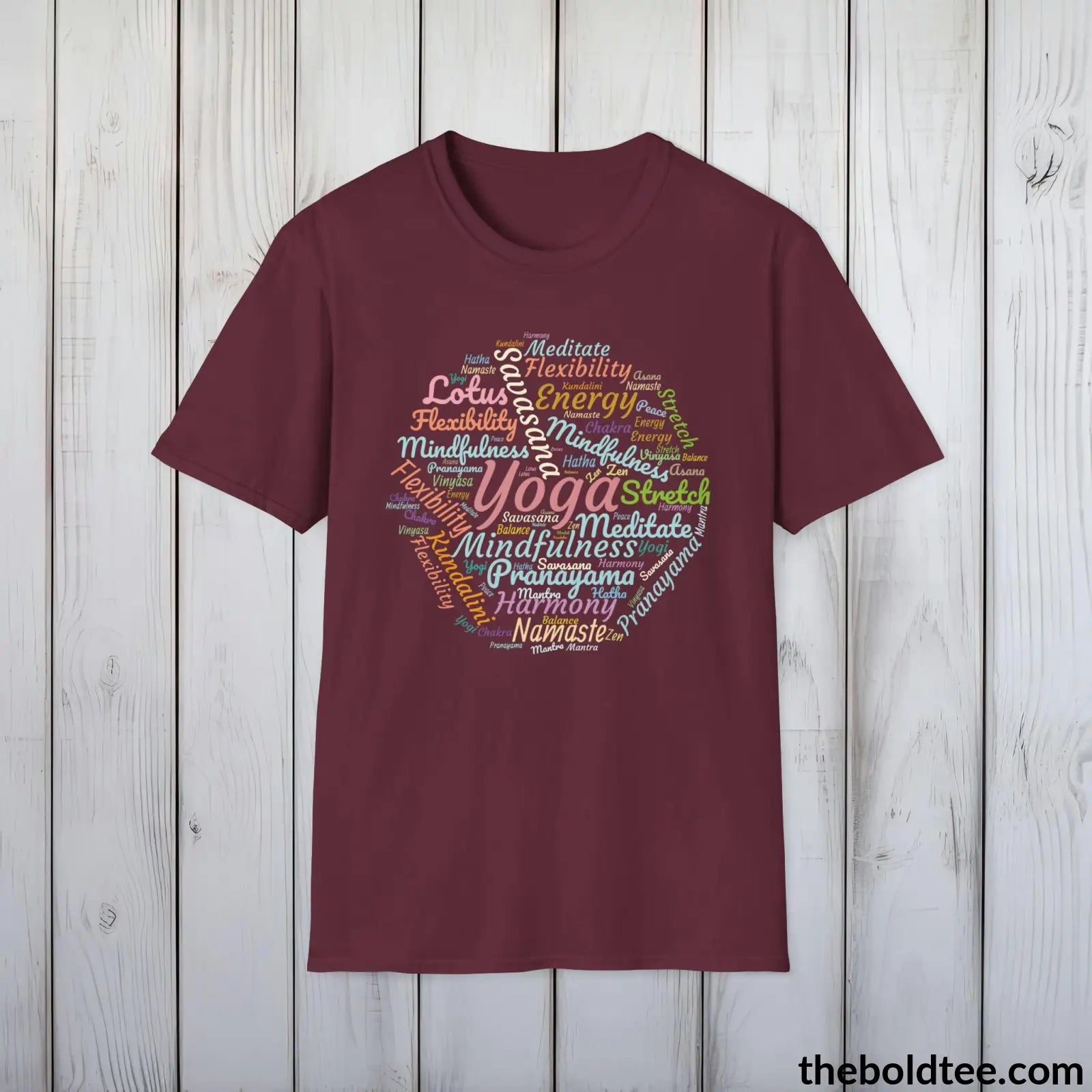 T-Shirt Maroon / S Yoga Word Art T-Shirt - Mindfulness & Harmony Vocabulary Unisex Tee - Peaceful Savasana Cotton Shirt Yogi Gift - 8 Stylish Trendy Colors