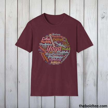 T-Shirt Maroon / S Yoga Word Art T-Shirt - Mindfulness & Harmony Vocabulary Unisex Tee - Peaceful Savasana Cotton Shirt Yogi Gift - 8 Stylish Trendy Colors