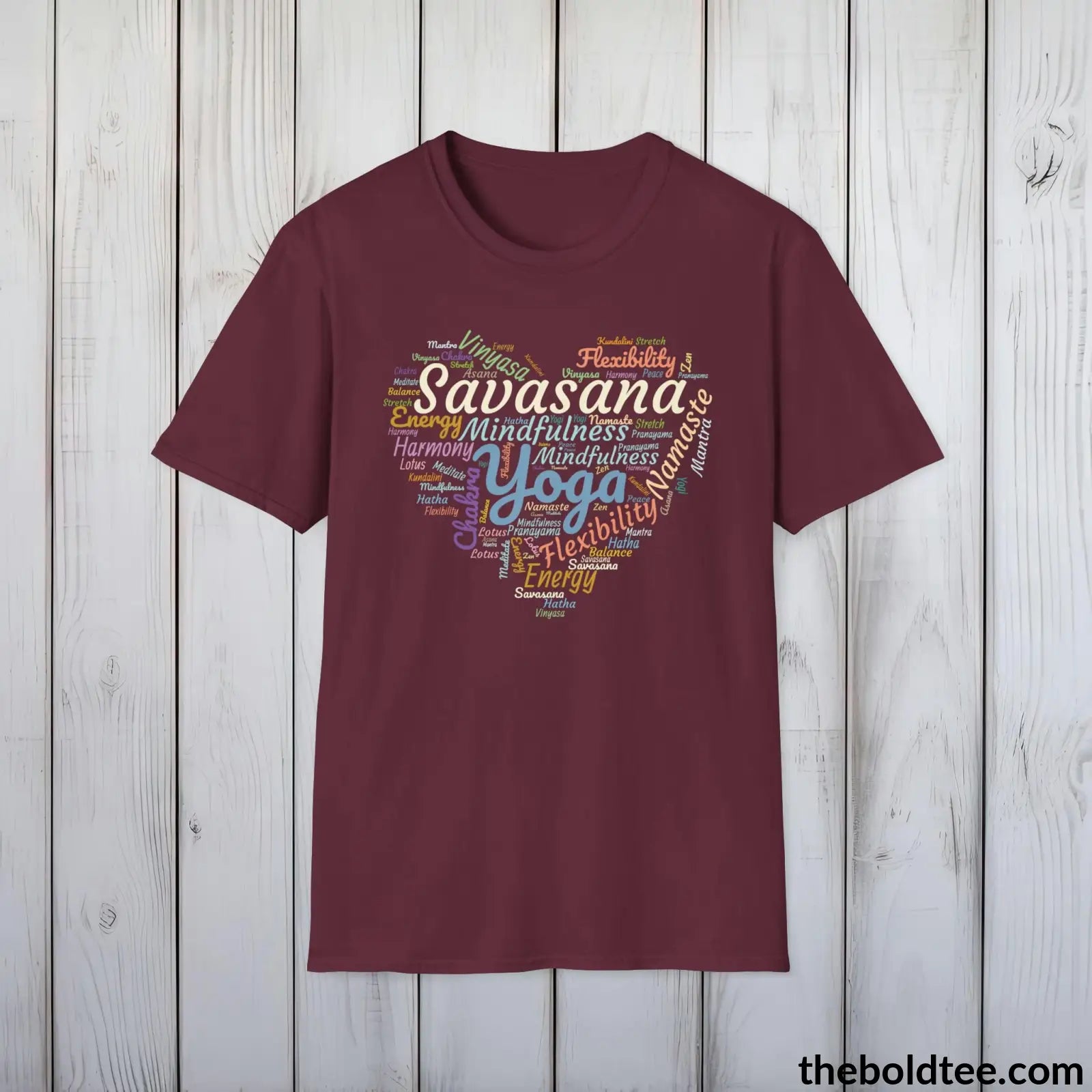 T-Shirt Maroon / S Yoga Word Art T-Shirt - Mindfulness & Harmony Vocabulary Unisex Tee - Peaceful Savasana Cotton Shirt Yogi Gift - 8 Stylish Trendy Colors