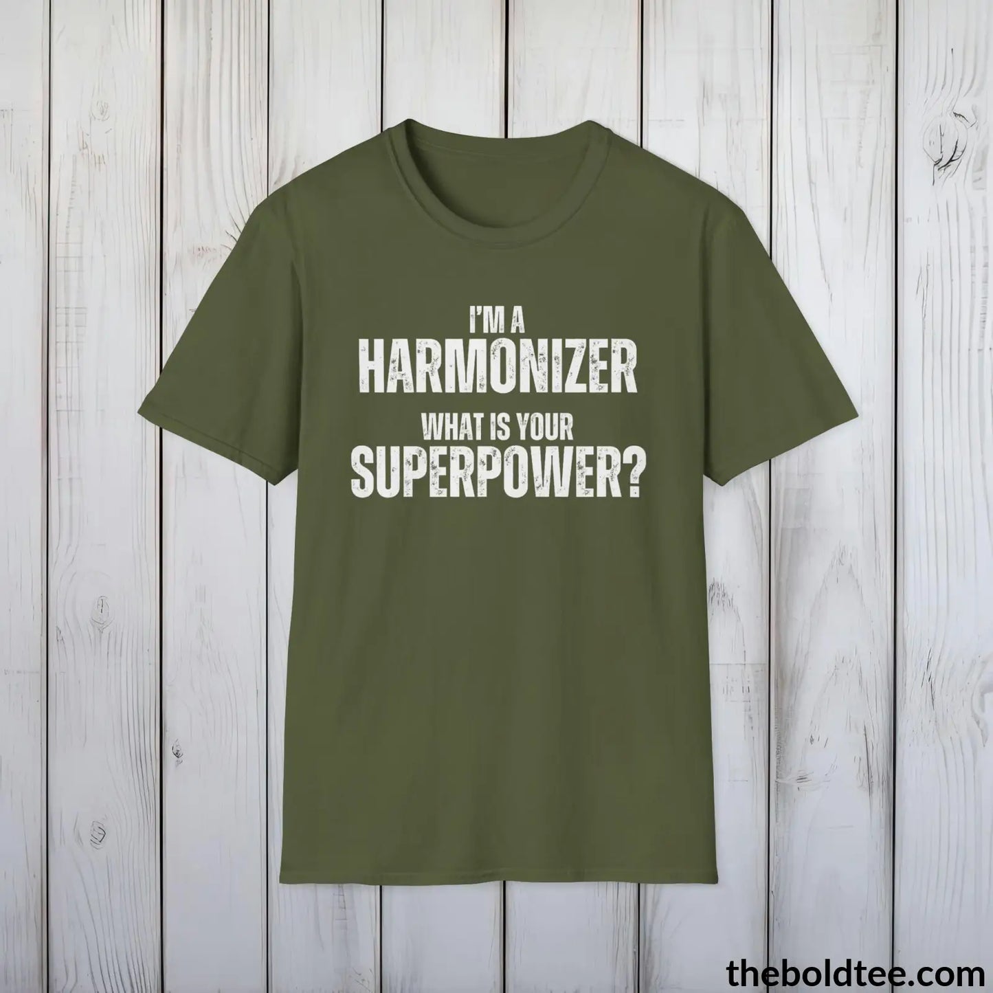 T-Shirt Military Green / S HARMONIZER Superpower Tee - Casual, Sustainable & Soft Cotton Crewneck Unisex T-Shirt - in 9 Bold Colors