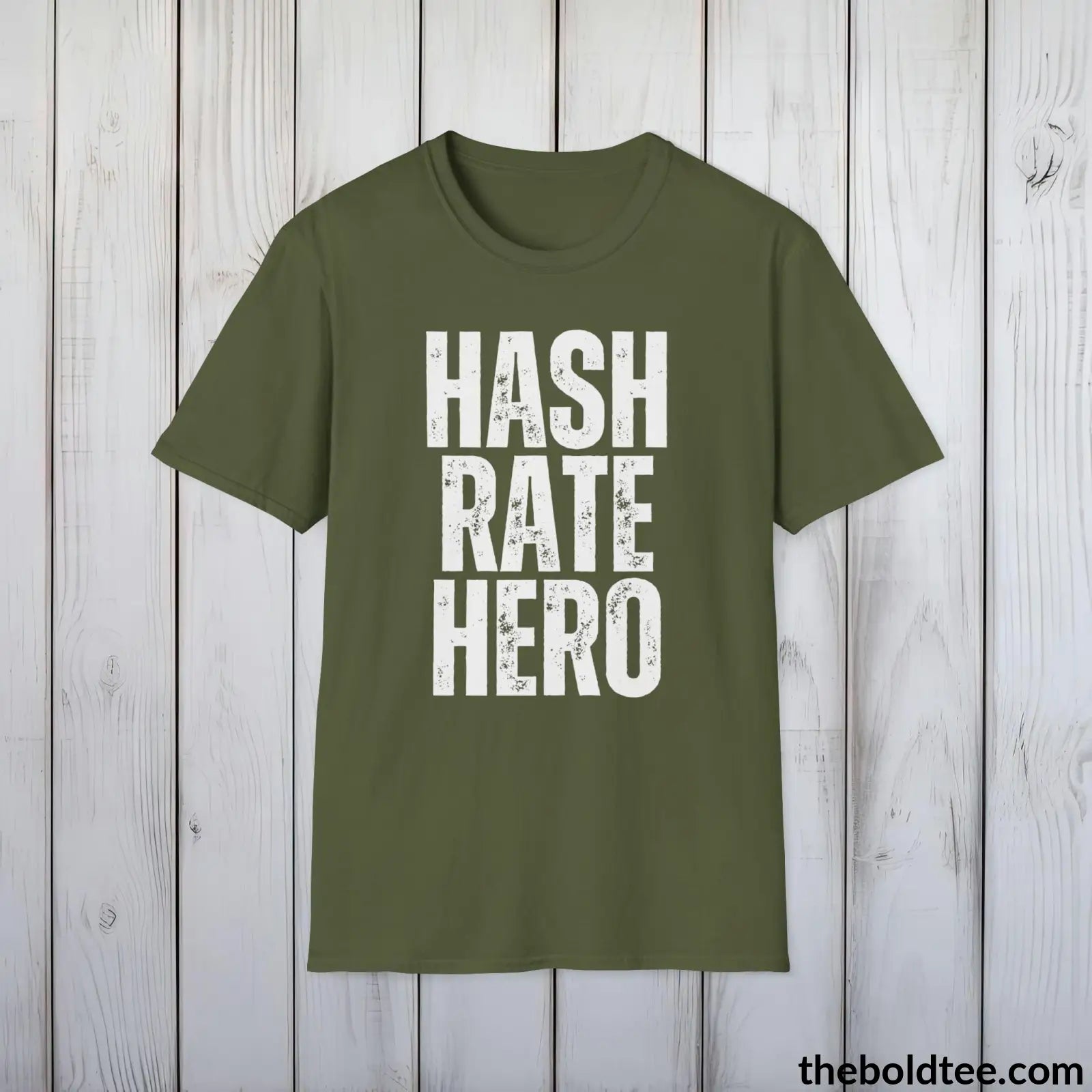 T-Shirt Military Green / S HASH RATE HERO Cryptocurrency Tee - Premium Cotton Crewneck Unisex T-Shirt - 9 Bold Colors