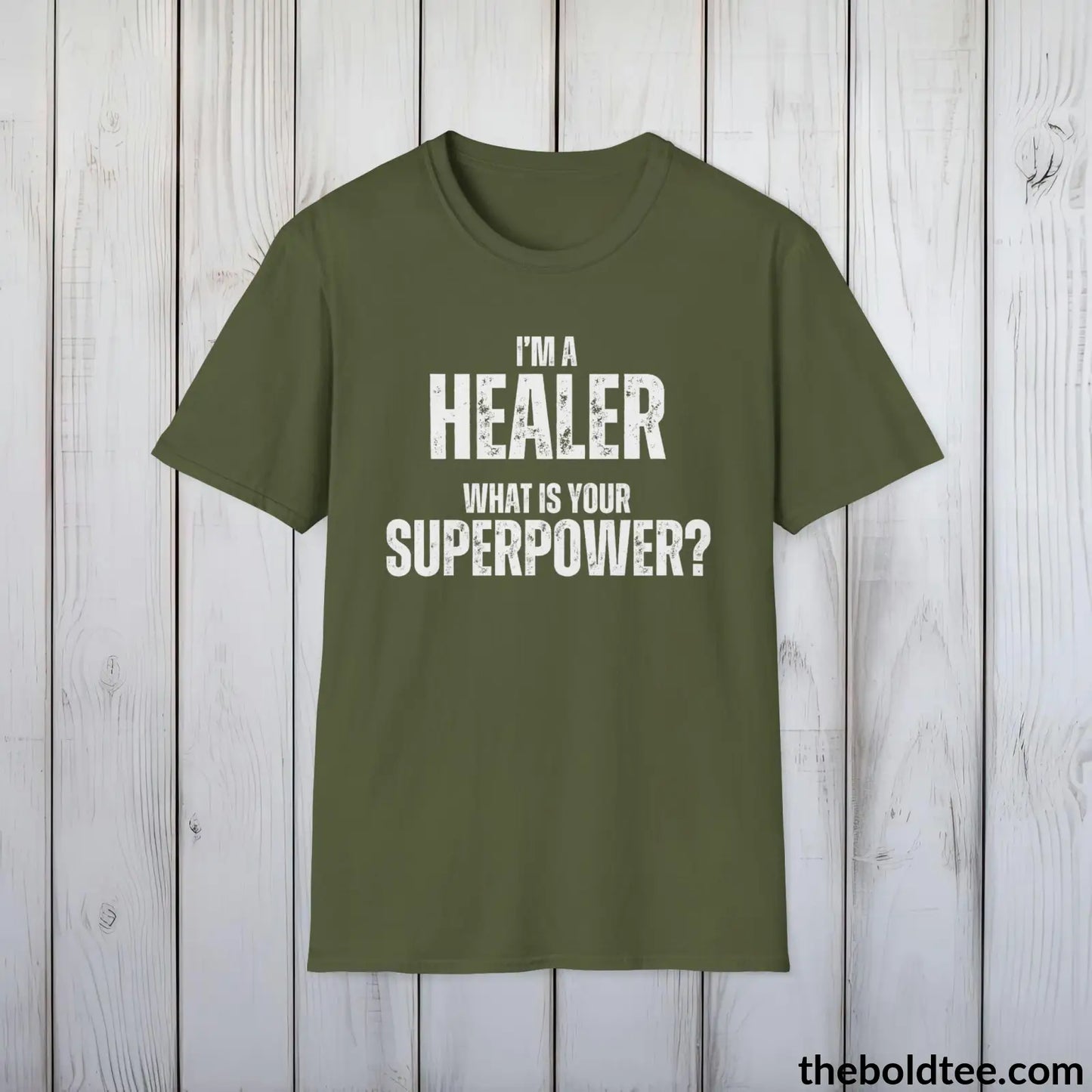 T-Shirt Military Green / S HEALER Superpower Tee - Casual, Sustainable & Soft Cotton Crewneck Unisex T-Shirt - in 9 Bold Colors