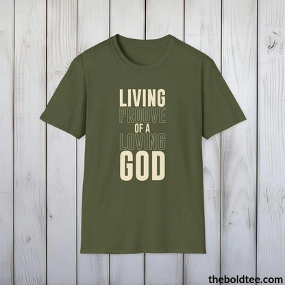 T-Shirt Military Green / S Loving God Christian T-Shirt - Inspirational, Casual Soft Cotton Crewneck Tee - Graceful Church Gift for Friends and Family - 8 Colors