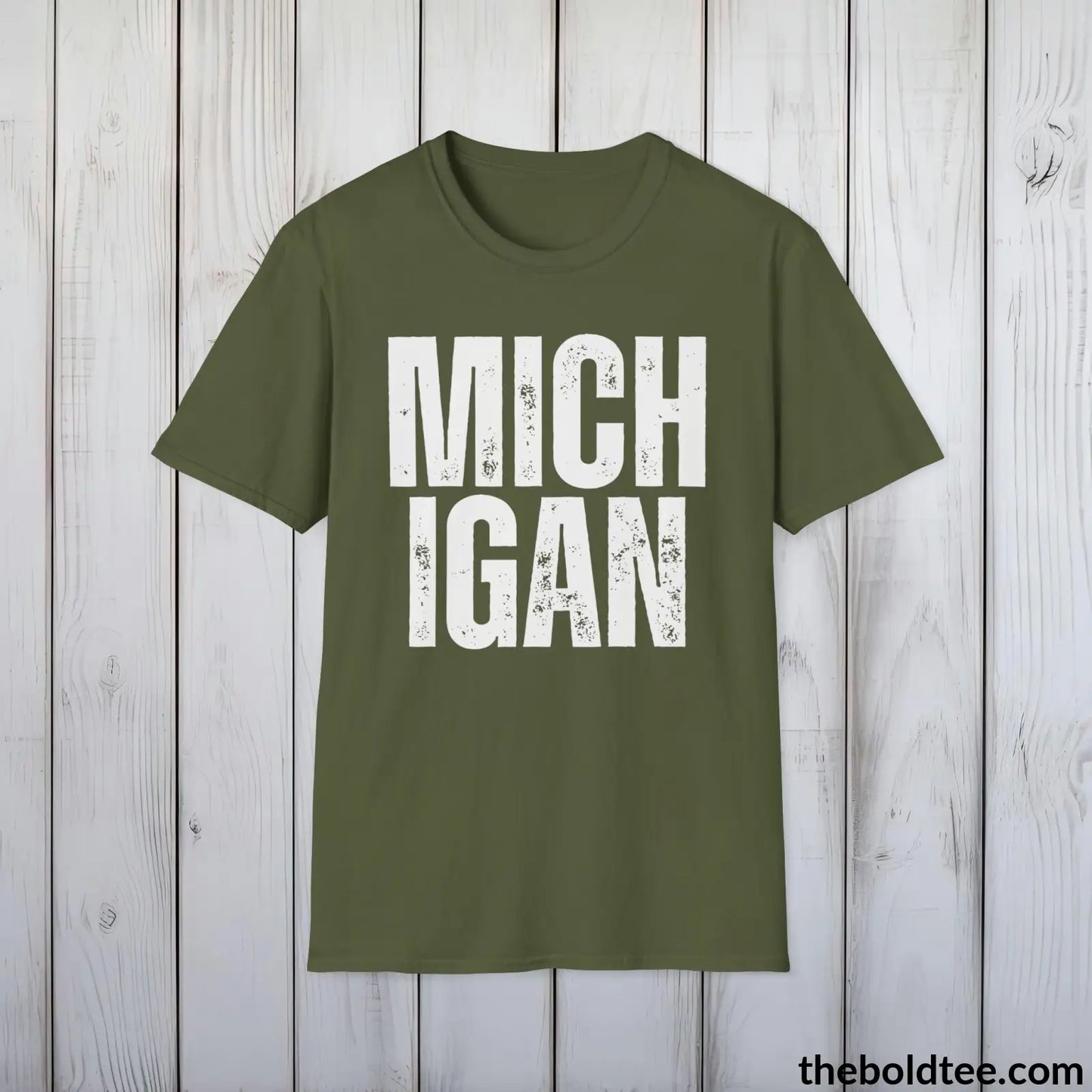 T-Shirt Military Green / S MICHIGAN Tee - Casual, Sustainable & Soft Cotton Crewneck Unisex T-Shirt - 9 Bold Colors