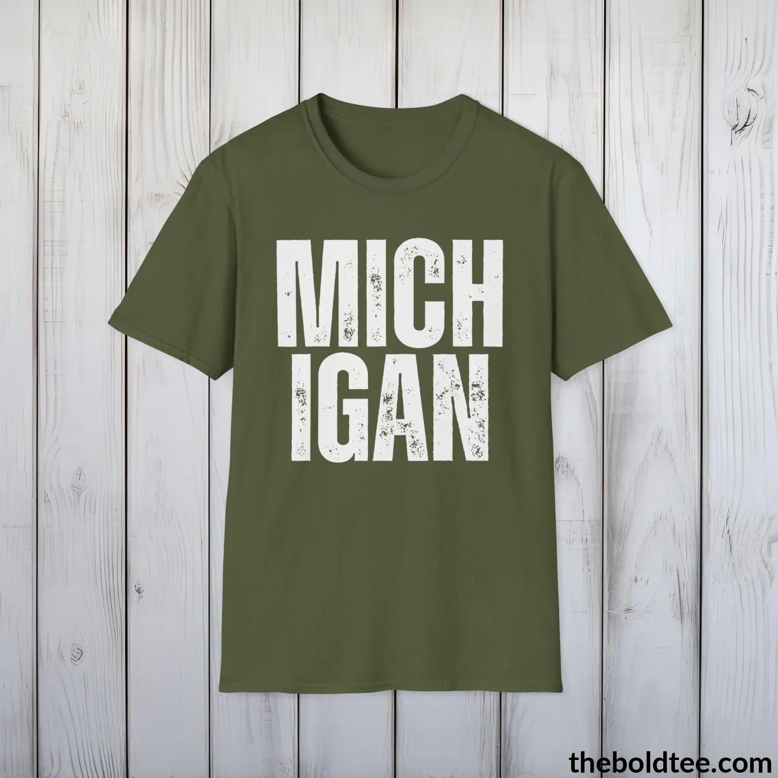 T-Shirt Military Green / S MICHIGAN Tee - Casual, Sustainable & Soft Cotton Crewneck Unisex T-Shirt - 9 Bold Colors