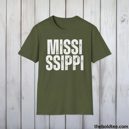 T-Shirt Military Green / S MISSISSIPPI Tee - Casual, Sustainable & Soft Cotton Crewneck Unisex T-Shirt - 9 Bold Colors