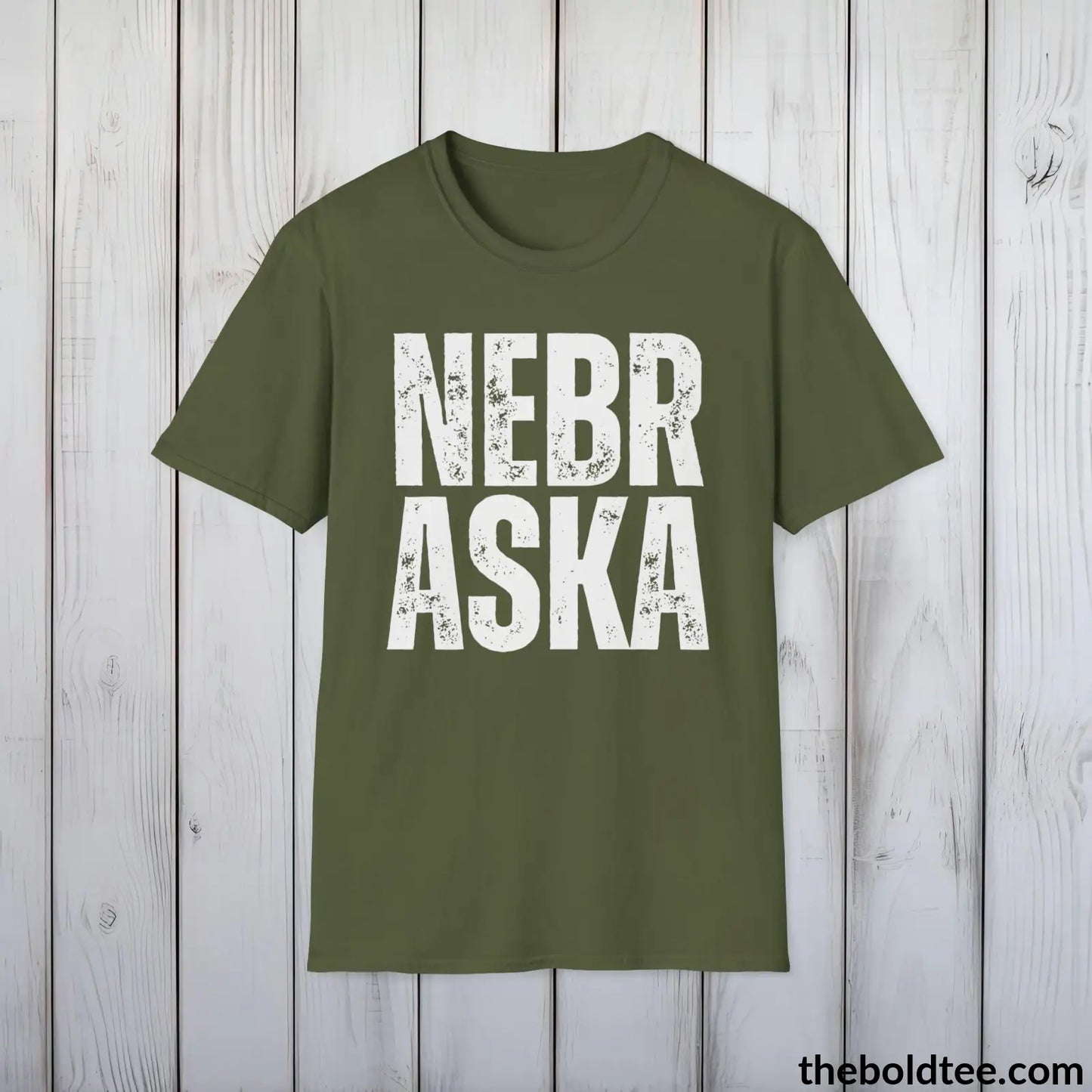 T-Shirt Military Green / S NEBRASKA Tee - Casual, Sustainable & Soft Cotton Crewneck Unisex T-Shirt - 9 Bold Colors